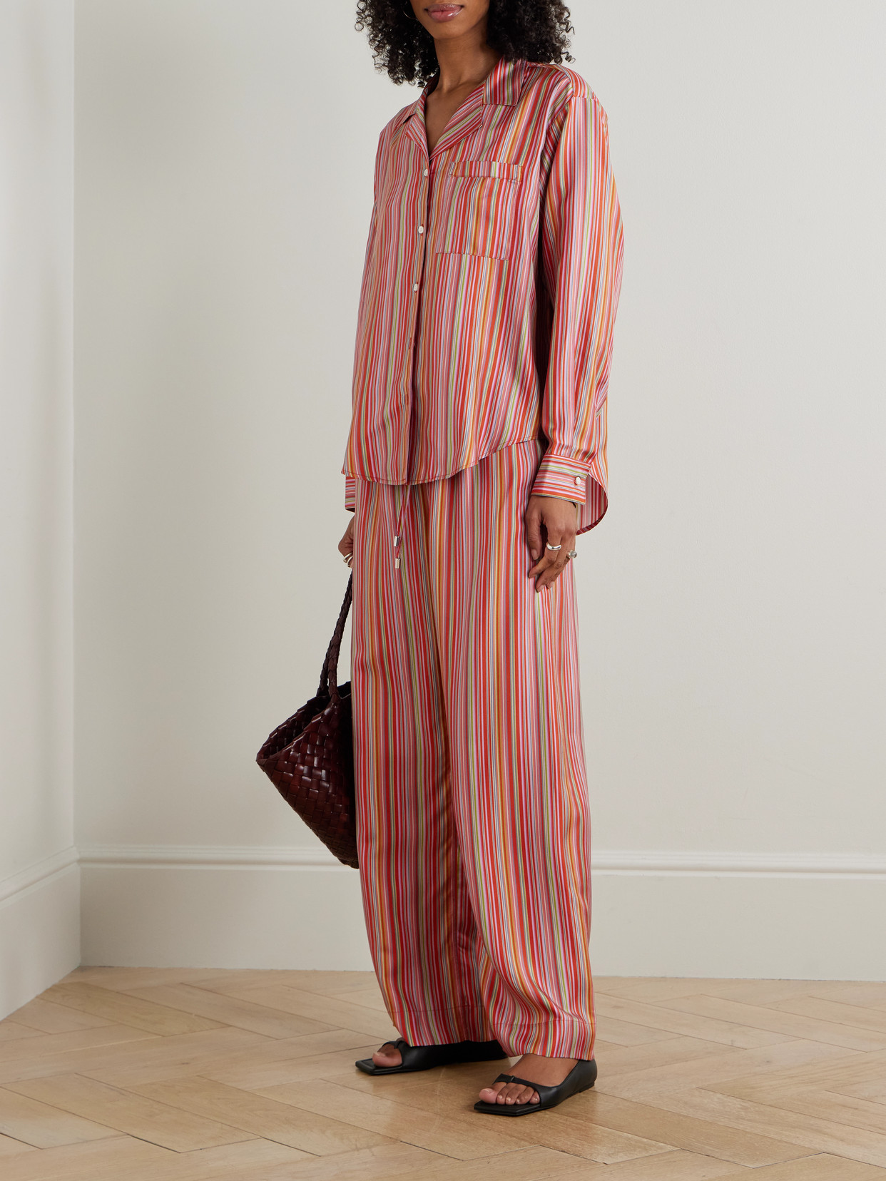 Comme Si Striped Silk-twill Straight-leg Pants In Multi