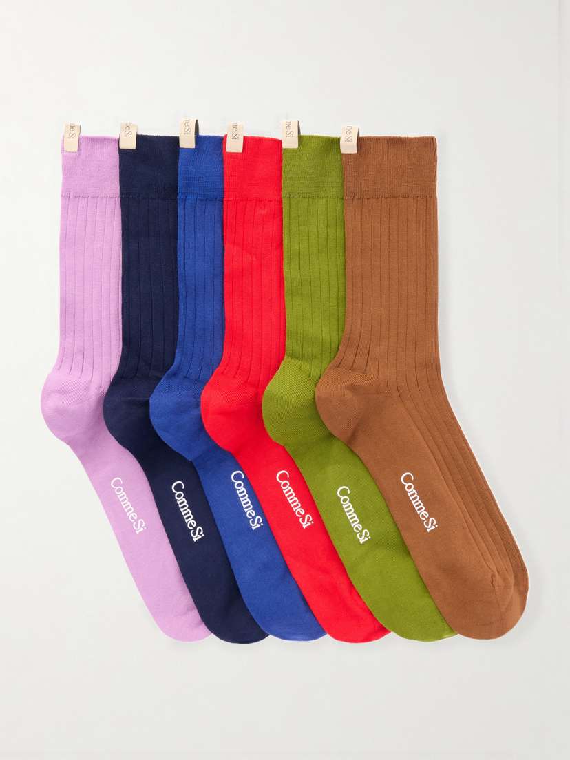 Comme Si The Yves Set Of Six Ribbed Cotton-blend Socks