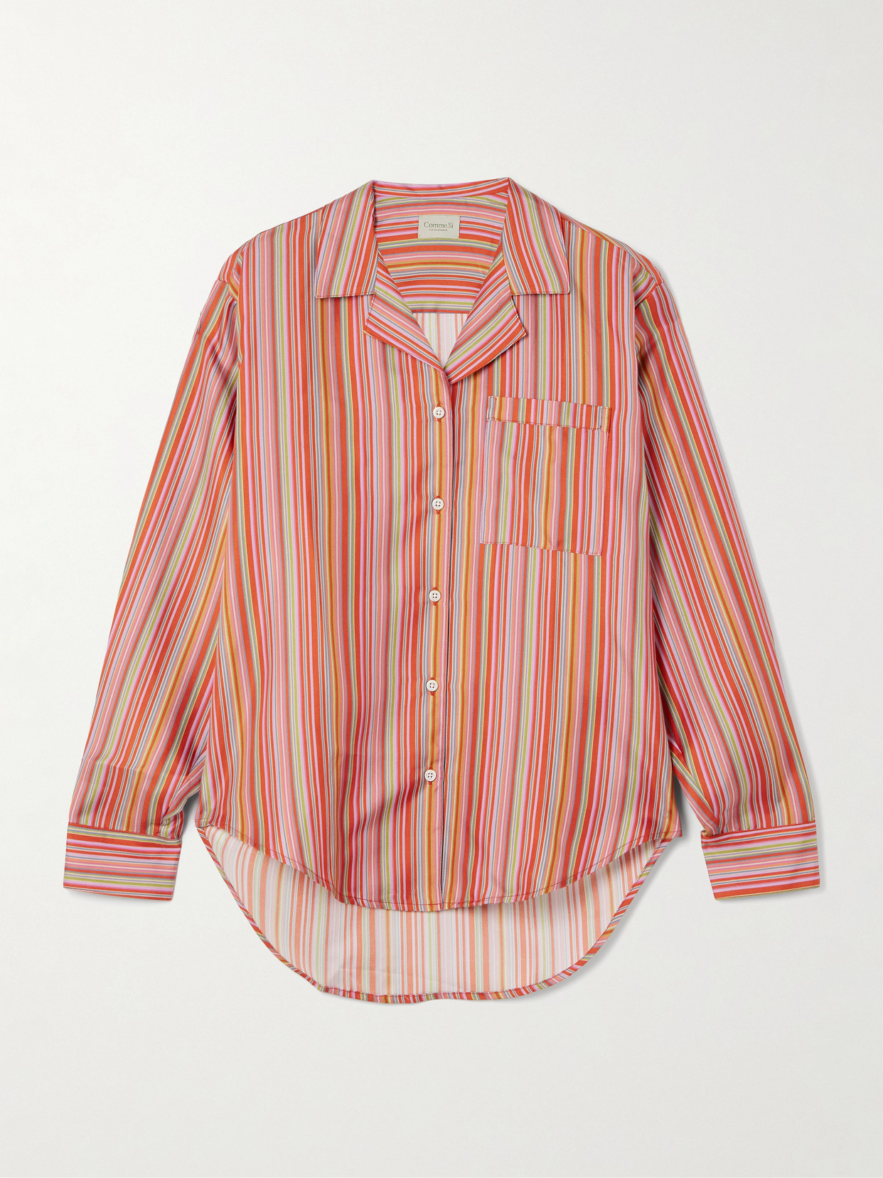 Comme Si Striped Silk-twill Shirt In Red