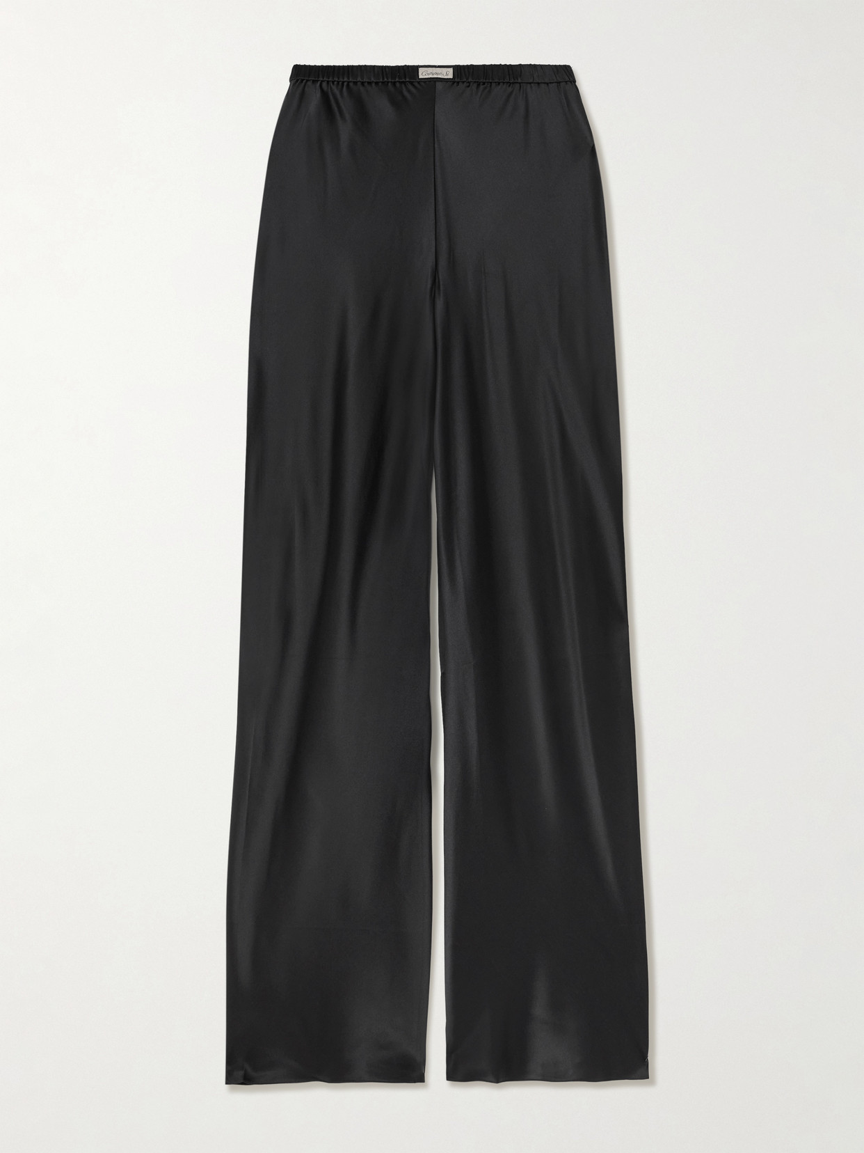 Comme Si Appliquéd Silk-charmeuse Straight-leg Pants In Black
