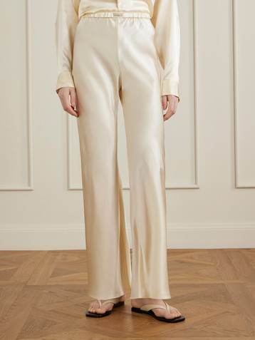 Comme Si Bias appliquéd-silk straight-leg pants