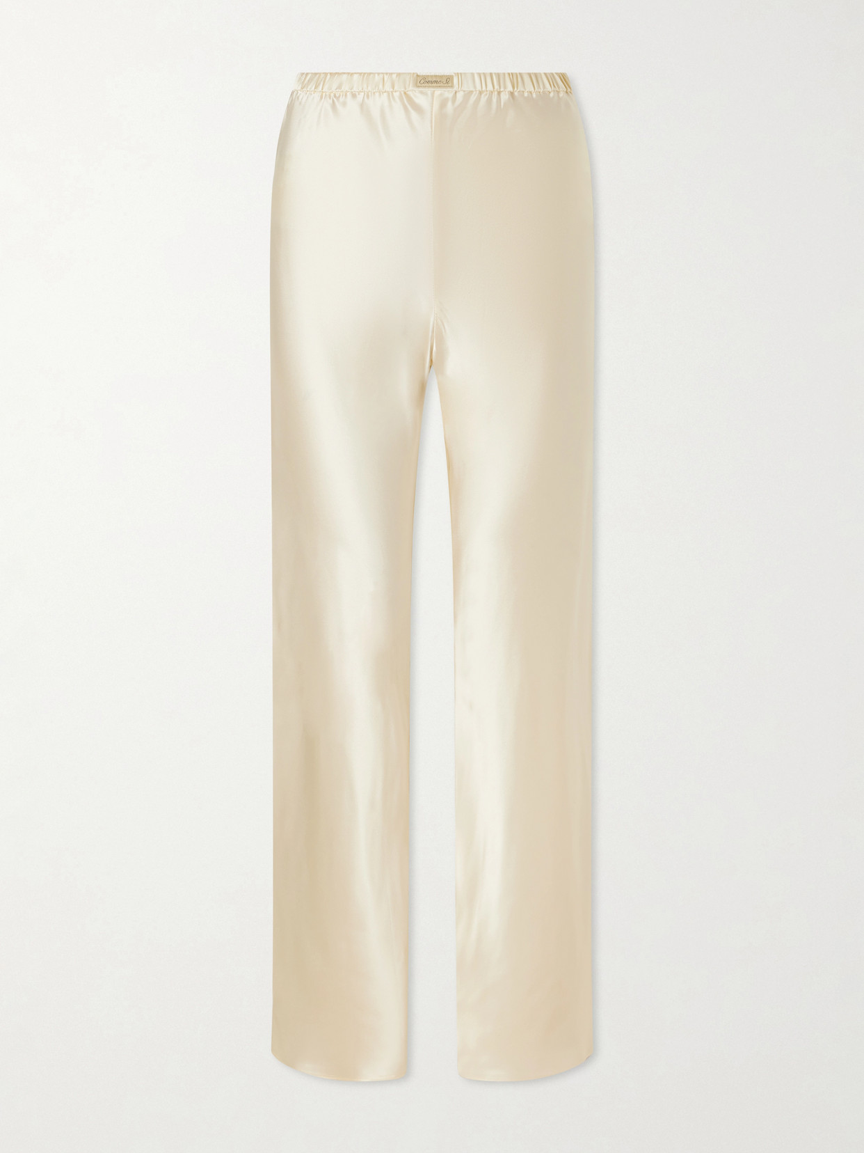 Comme Si Appliquéd Silk-charmeuse Straight-leg Pants In Neutral