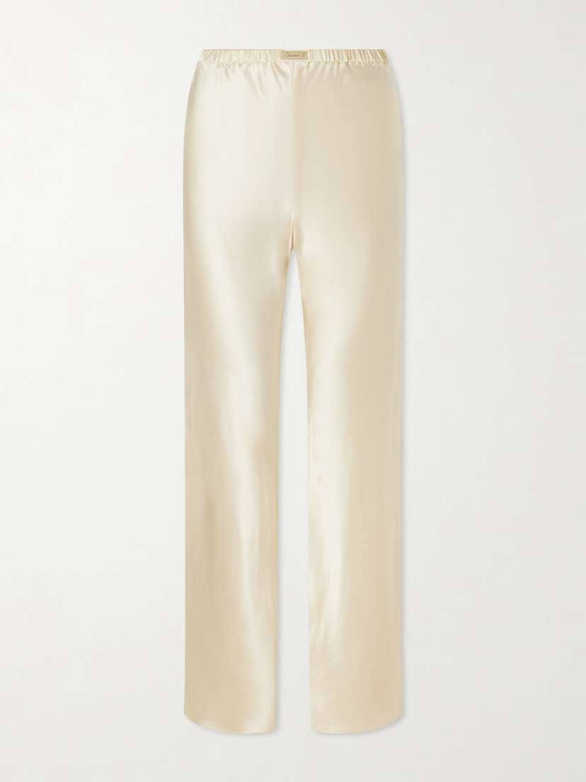Comme Si Appliquéd Silk-charmeuse Straight-leg Pants