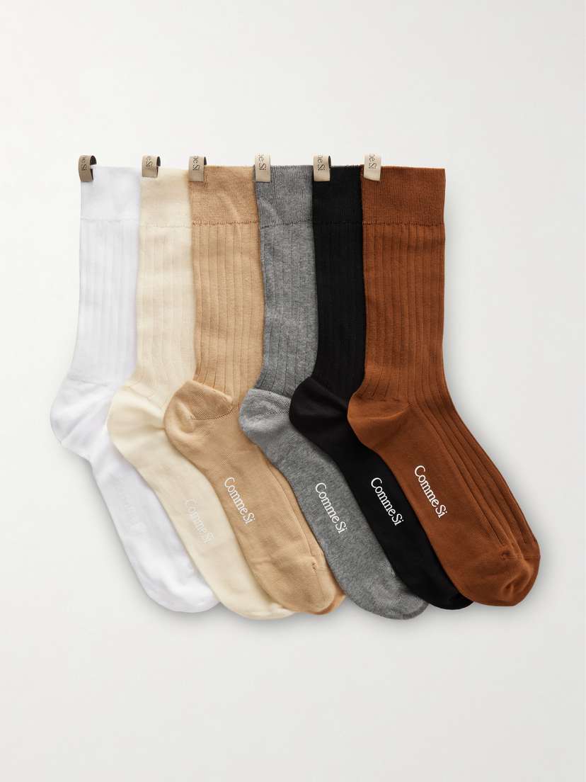 Comme Si The Yves Set Of Six Ribbed Cotton-blend Socks