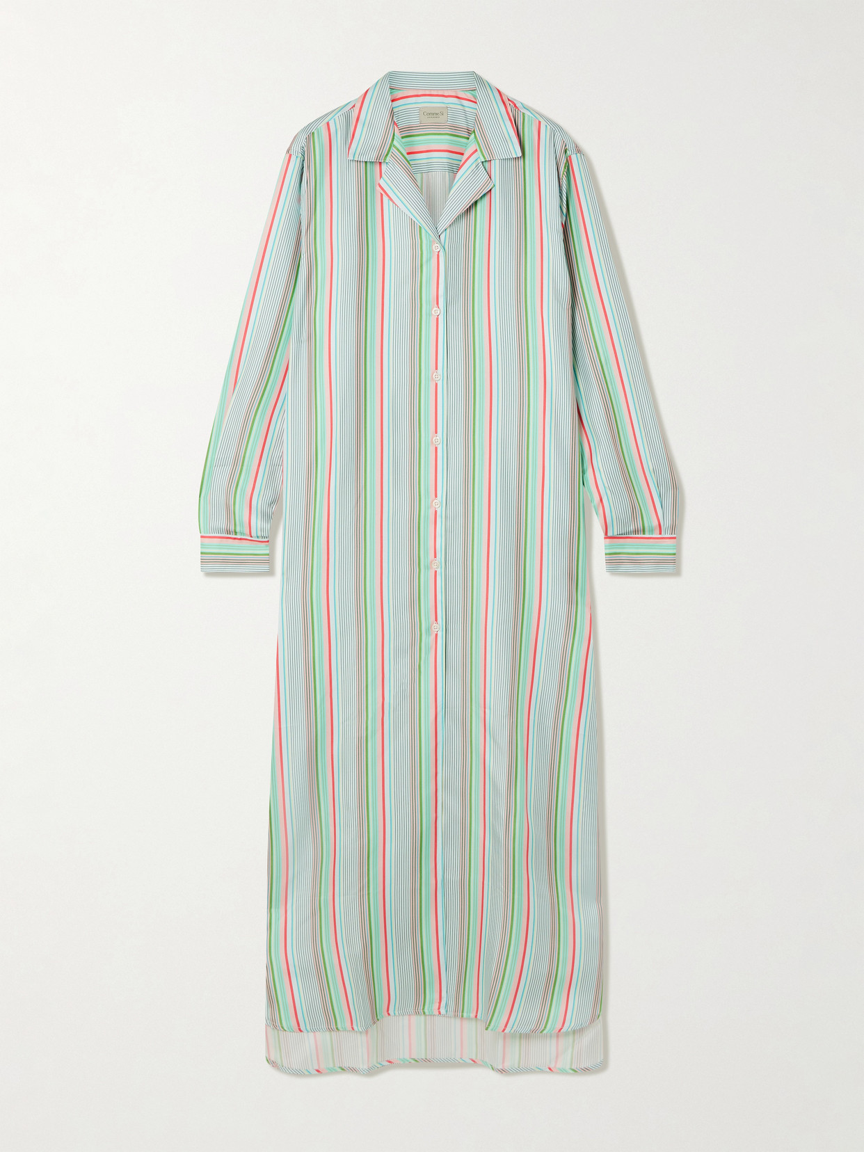 Comme Si Striped Silk-twill Midi Shirt-dress In Green