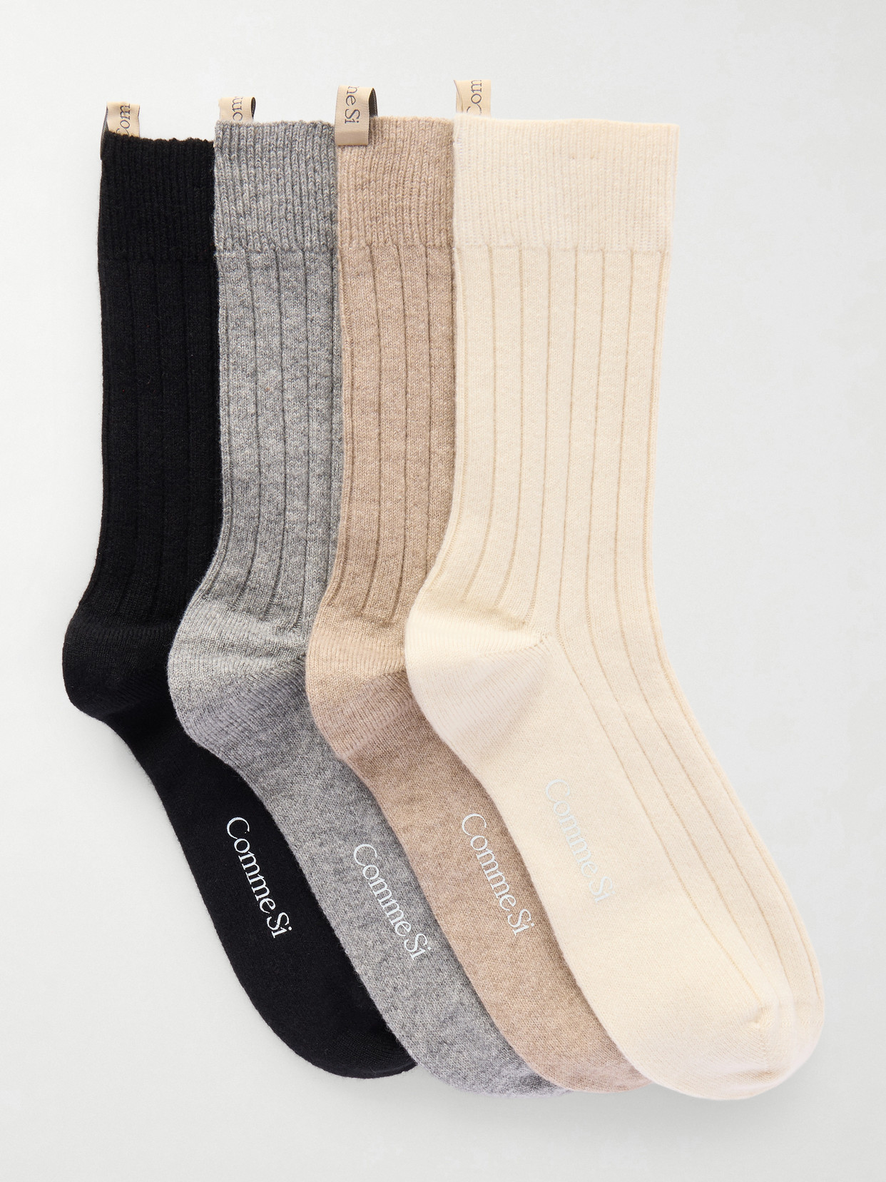 Comme Si The Cashmere Set Of Four Ribbed Cashmere-blend Socks In Multi