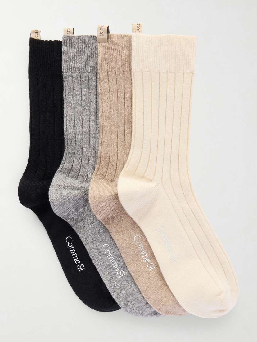 Comme Si The Cashmere Set Of Four Ribbed Cashmere-blend Socks