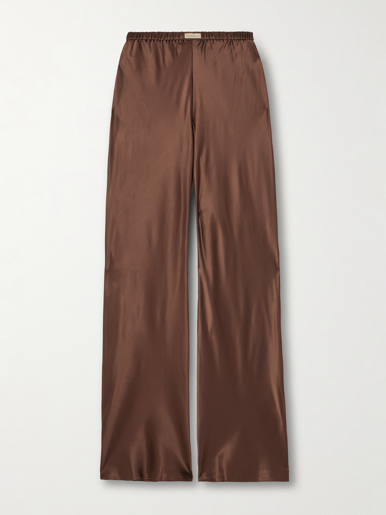 Comme Si Appliquéd Silk-charmeuse Straight-leg Pants In Brown