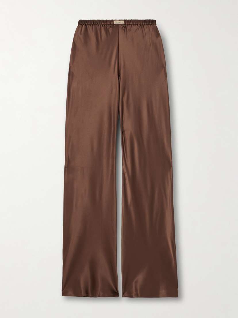 Comme Si Appliquéd Silk-charmeuse Straight-leg Pants