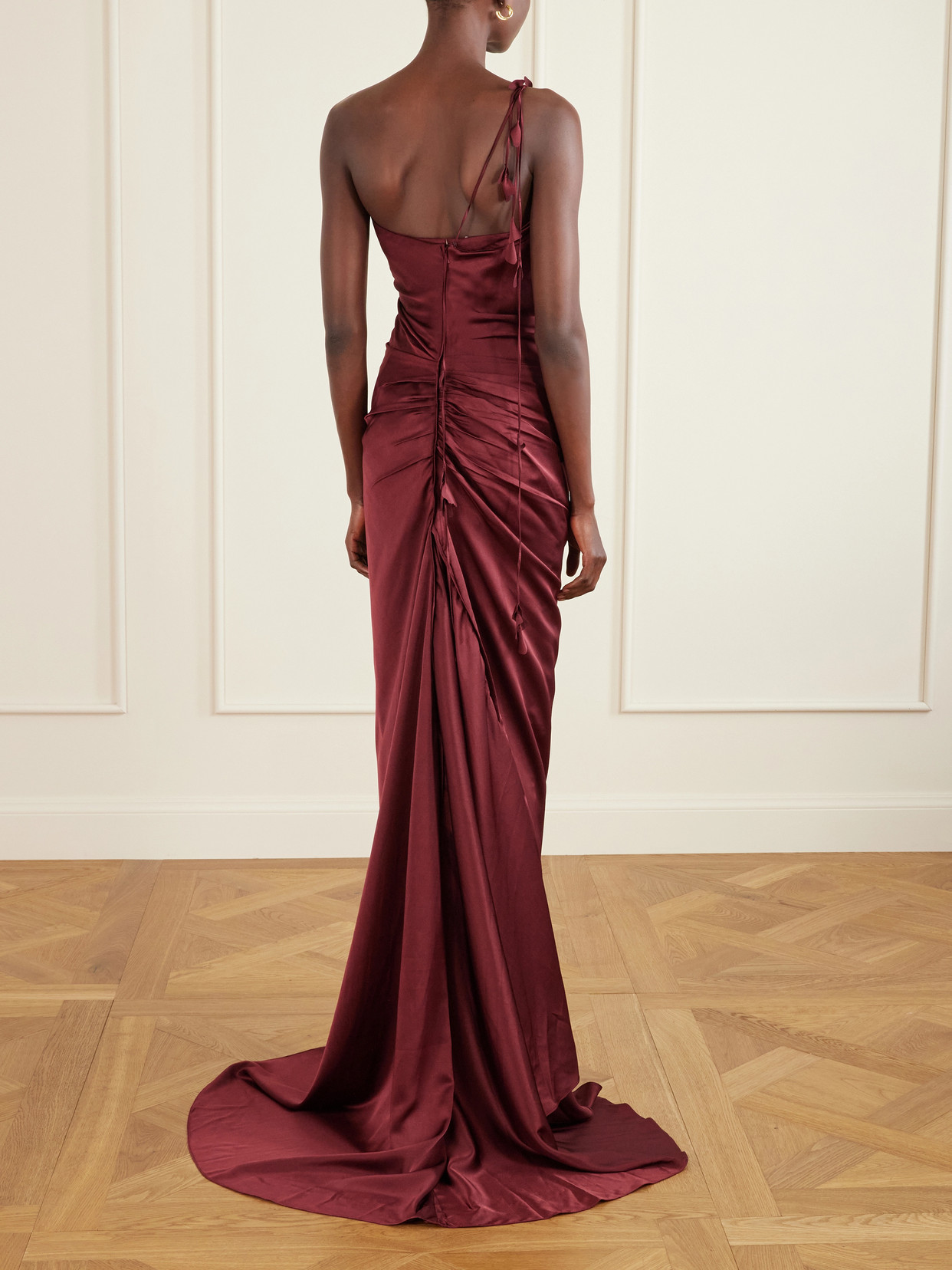 Marmar Halim Embellished Draped Satin Bustier Gown In Burgundy