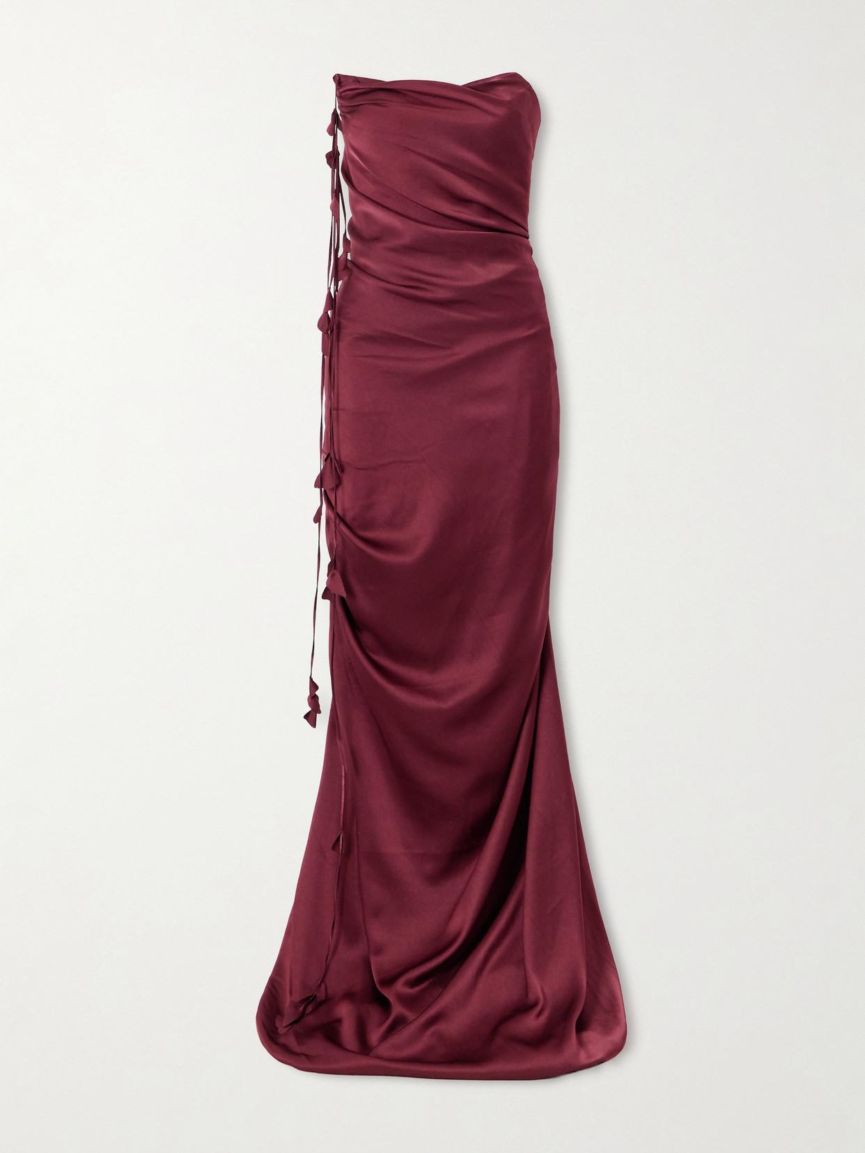 Marmar Halim Embellished Draped Satin Bustier Gown In Burgundy