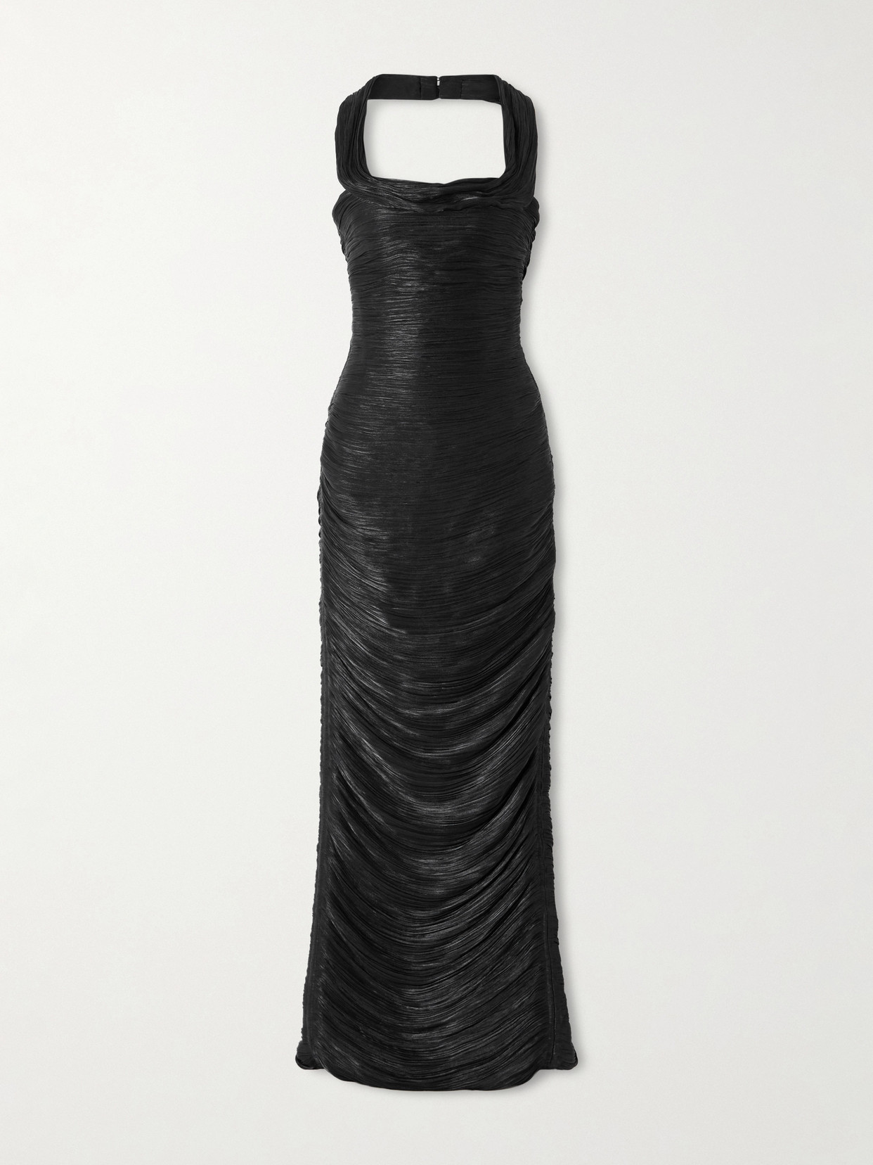 Marmar Halim Ruched Plissé Halterneck Gown In Black