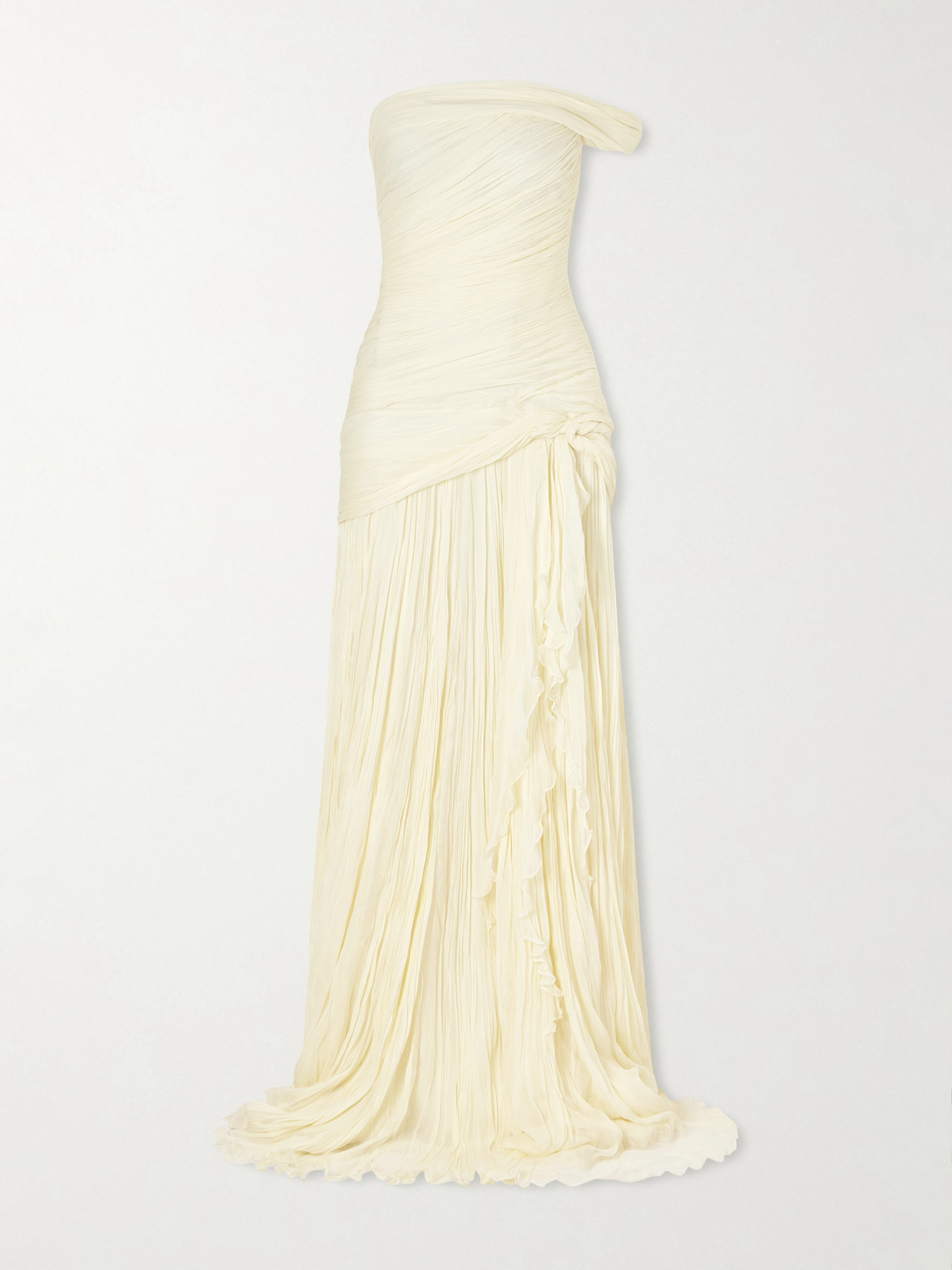 Marmar Halim One-shoulder Draped Plissé-chiffon Gown In Yellow