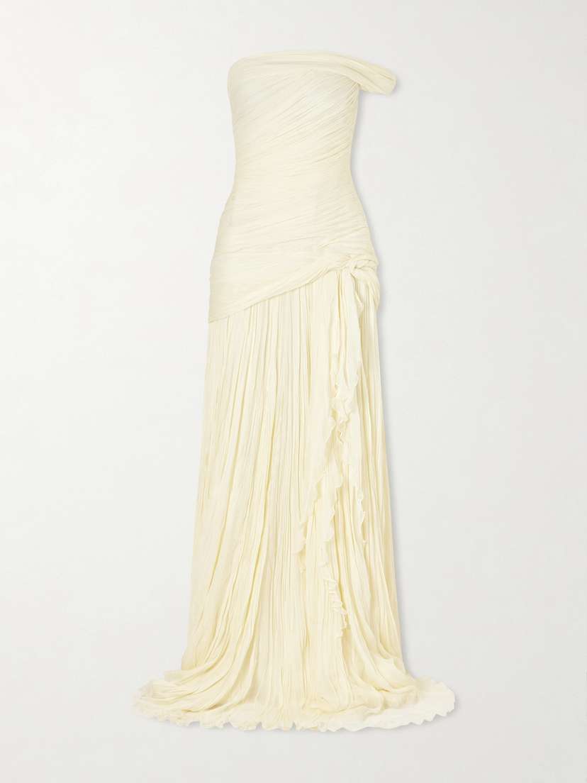 Marmar Halim One-shoulder Draped Plissé-chiffon Gown