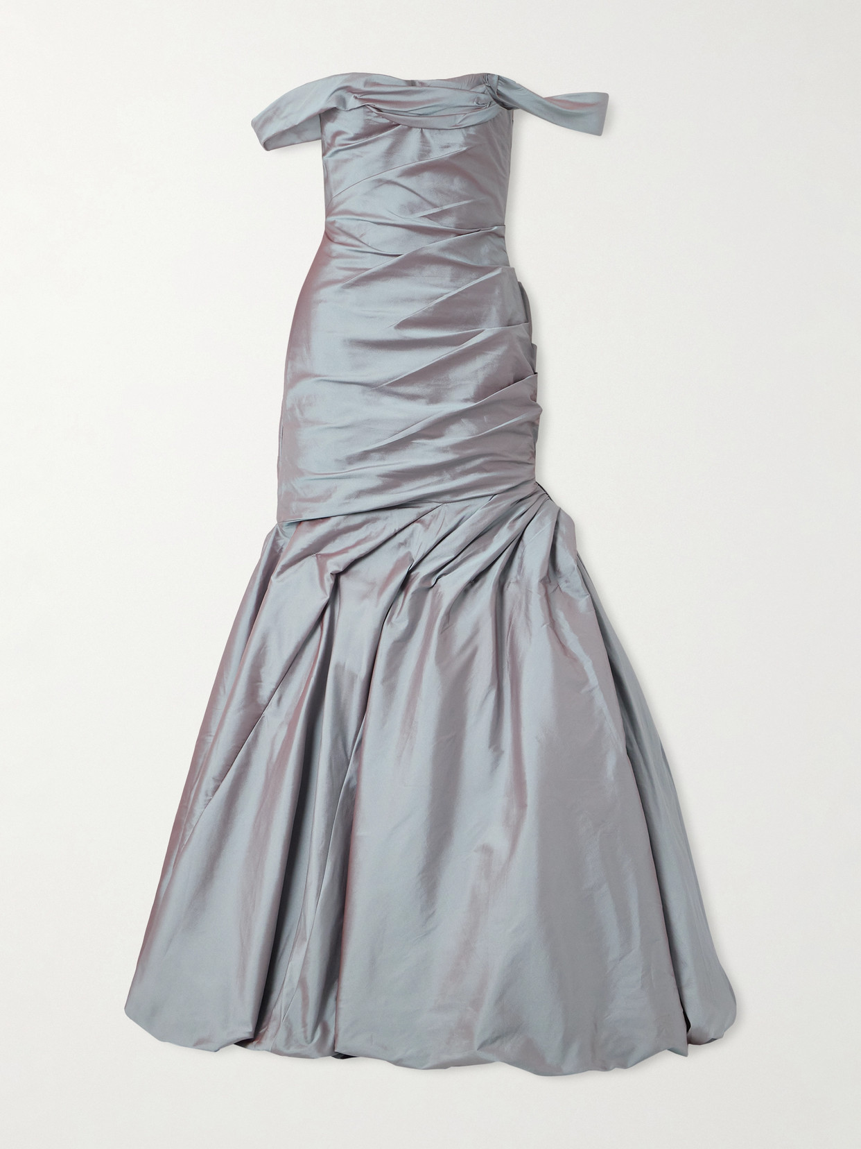 Marmar Halim One-shoulder Gathered Taffeta Gown In Blue