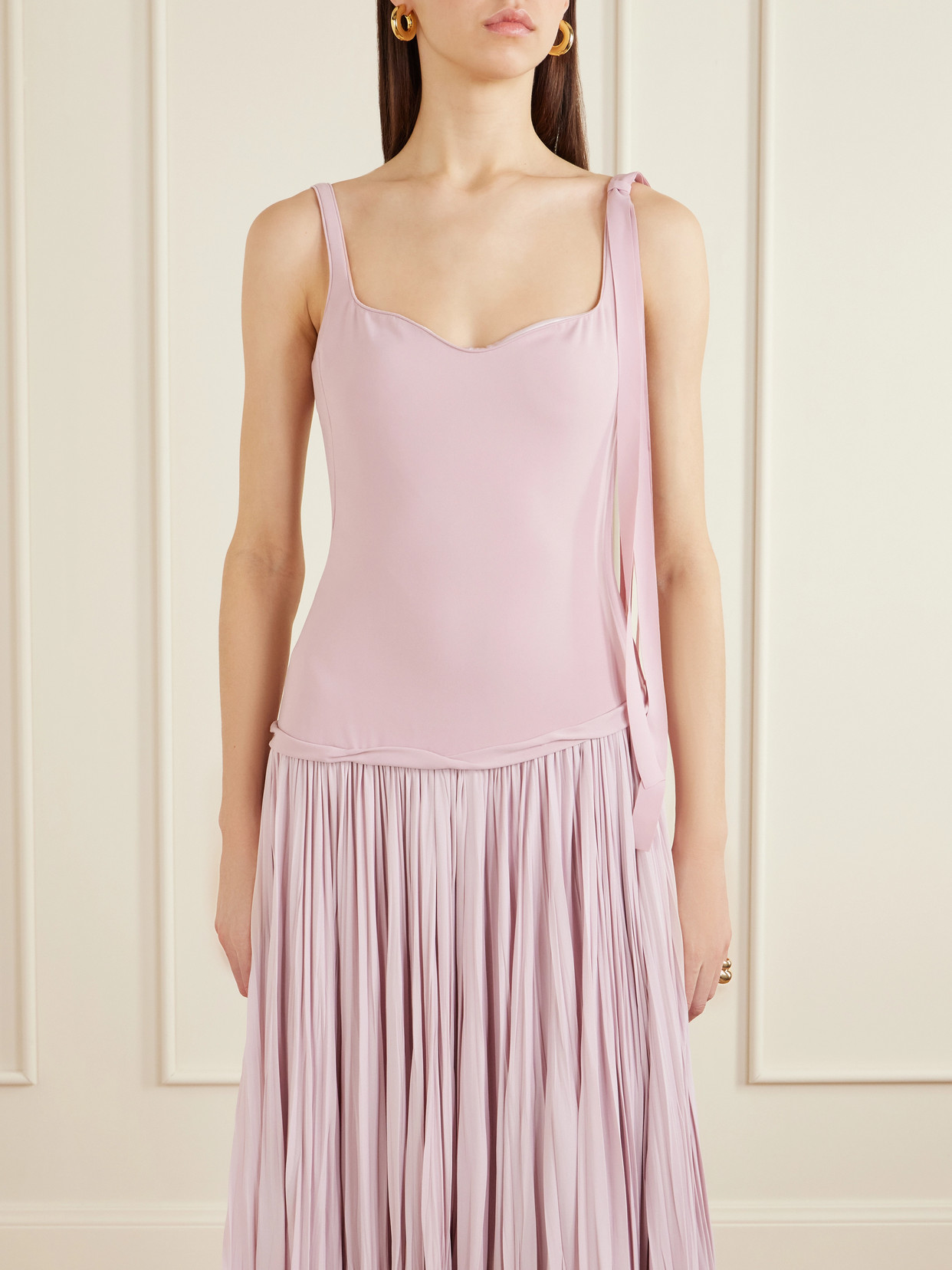 Marmar Halim Bow-embellished Pleated Crepe Gown In Pink