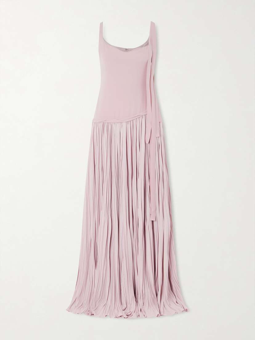 Marmar Halim Bow-embellished Pleated Crepe Gown