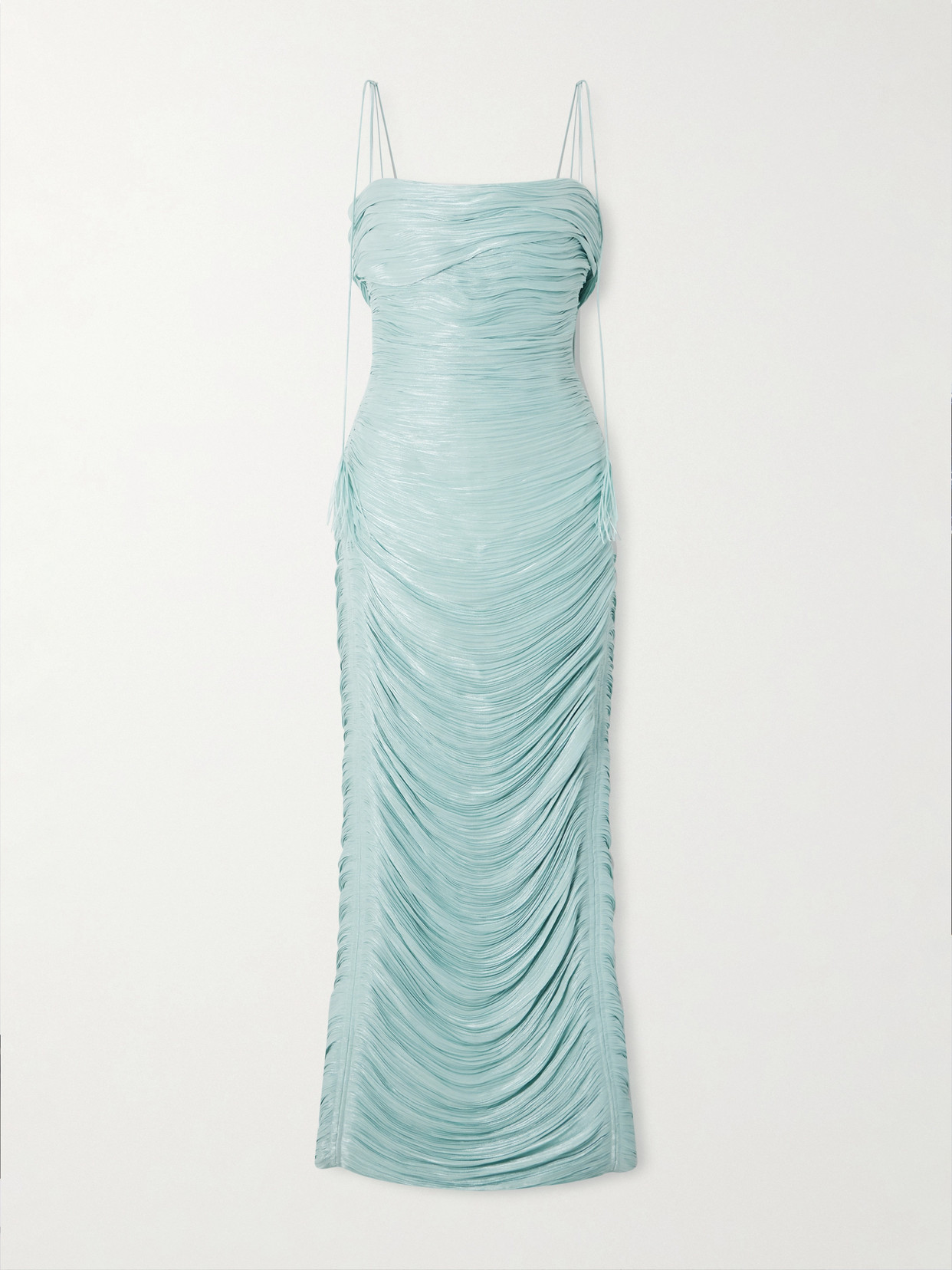 Marmar Halim Ruched Pleated Satin Gown In Blue