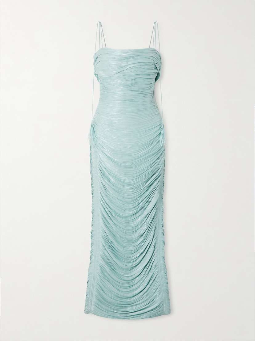 Marmar Halim Ruched Pleated Satin Gown