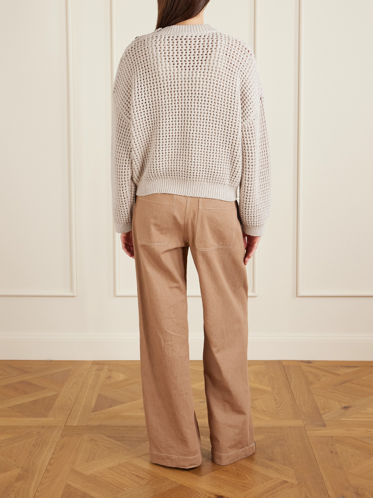 Brunello Cucinelli Open-knit Cotton-blend Sweater In Neutral