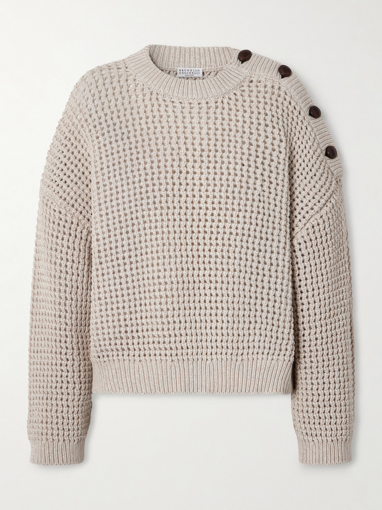 Brunello Cucinelli Open-knit Cotton-blend Sweater In Neutral