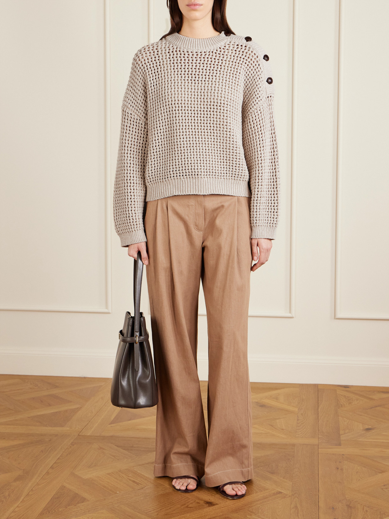 Brunello Cucinelli Open-knit Cotton-blend Sweater In Neutral