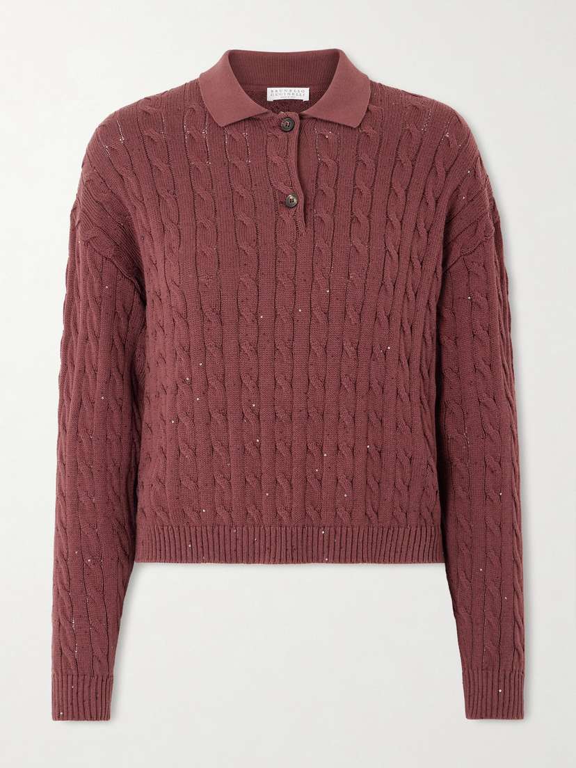 Brunello Cucinelli Sequined Cable-knit Cotton-blend Sweater