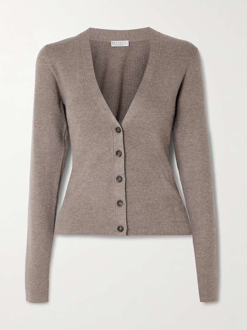 Brunello Cucinelli Metallic Ribbed-knit Cardigan | Thumbnail 6 Brunello Cucinelli Metallic Ribbed-knit Cardigan | Thumbnail 6