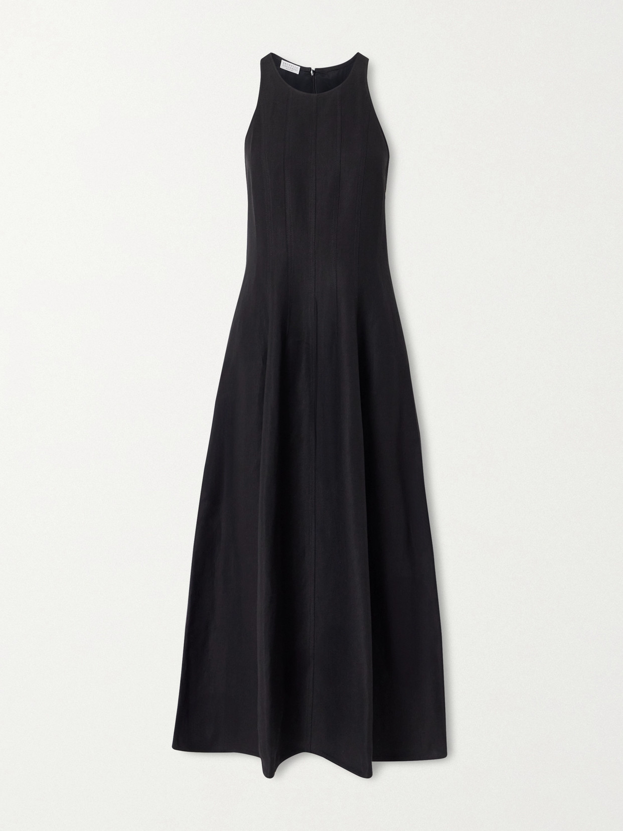 Brunello Cucinelli Paneled Twill Midi Dress In Black
