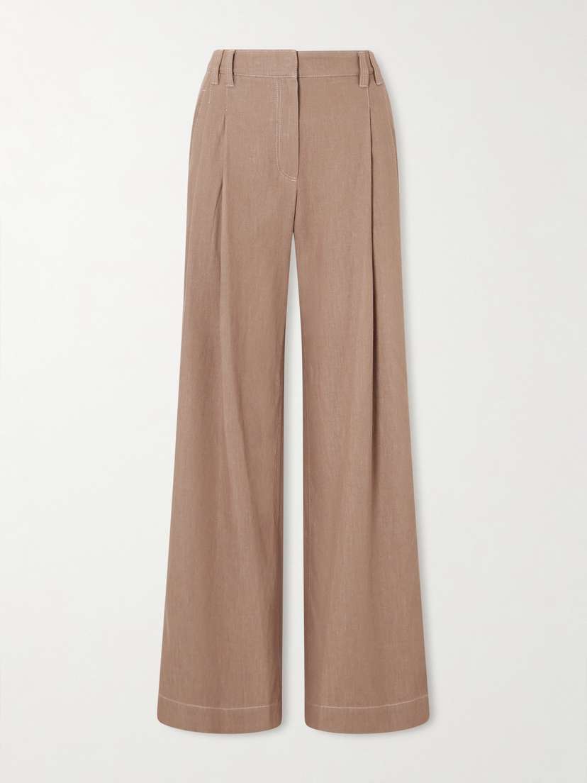 Brunello Cucinelli — Pleated embellished high-rise wide-leg jeans