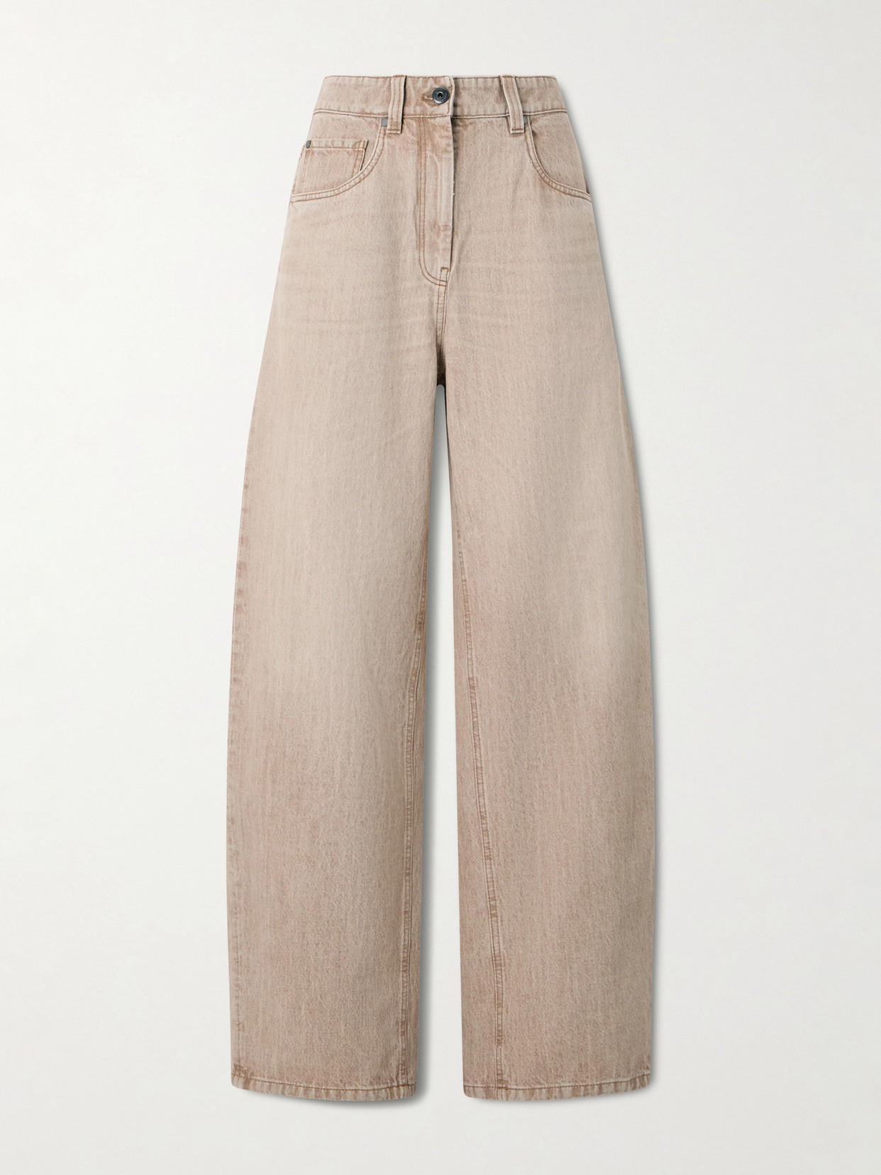 Brunello Cucinelli Women Beige Authentic Denim Wide Jeans With Monili In Neutral