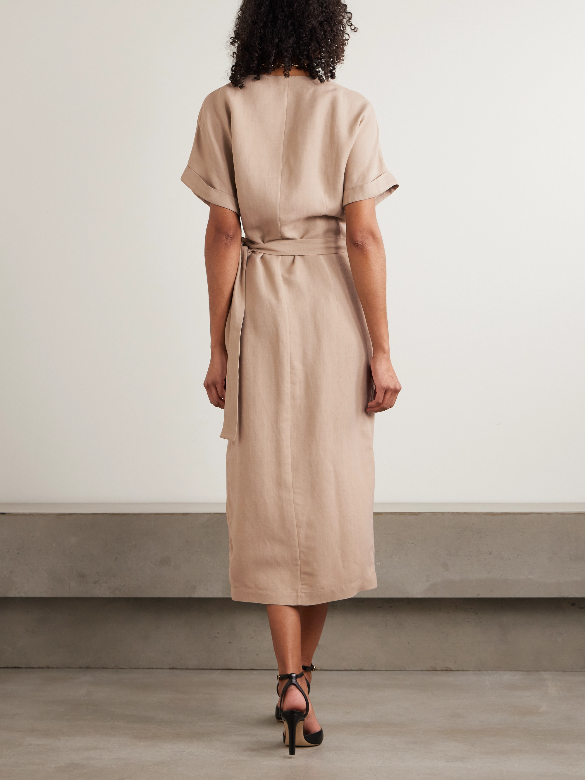 Brunello Cucinelli Bead-embellished woven midi wrap dress