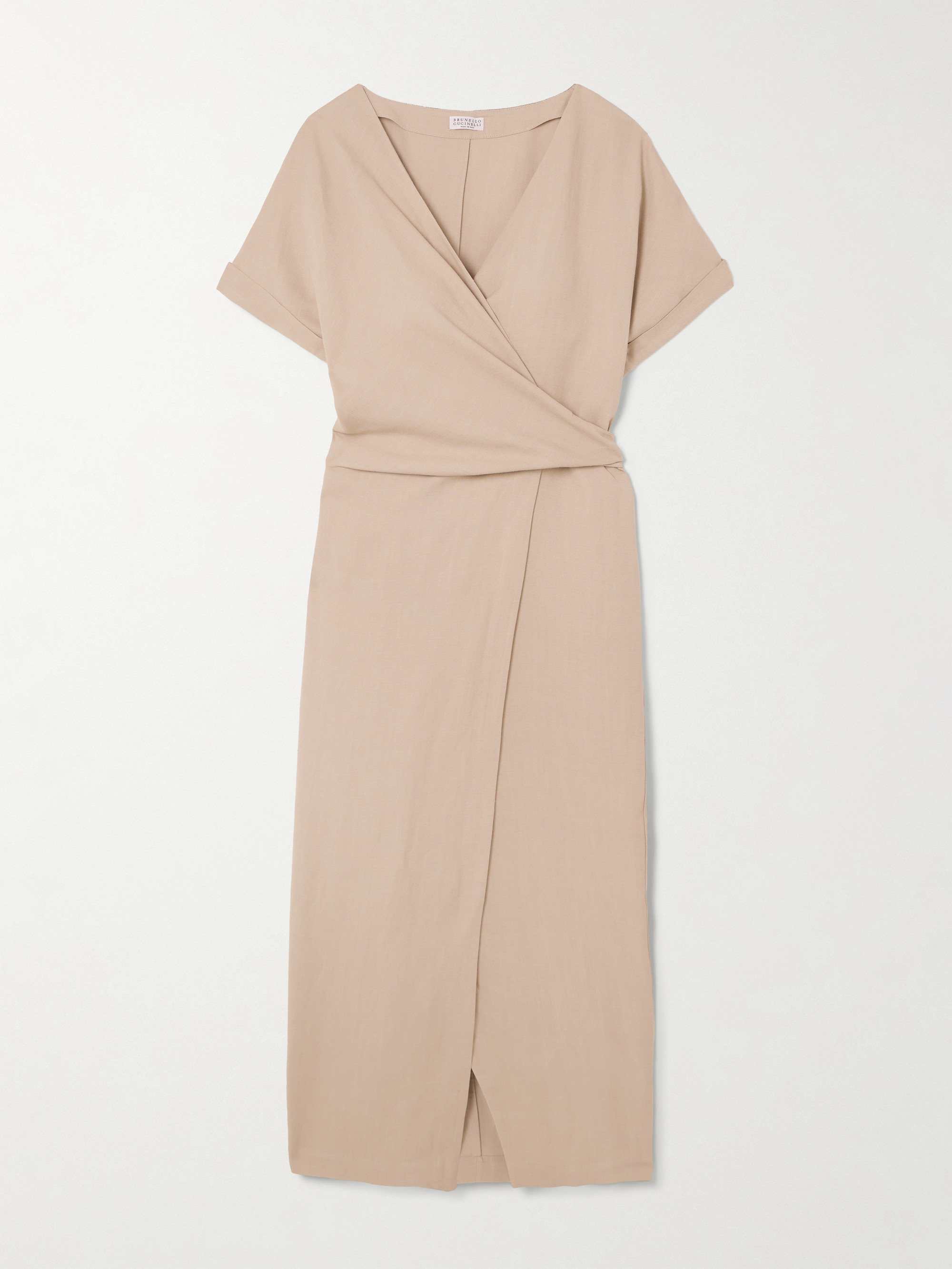 Brunello Cucinelli Bead-embellished woven midi wrap dress