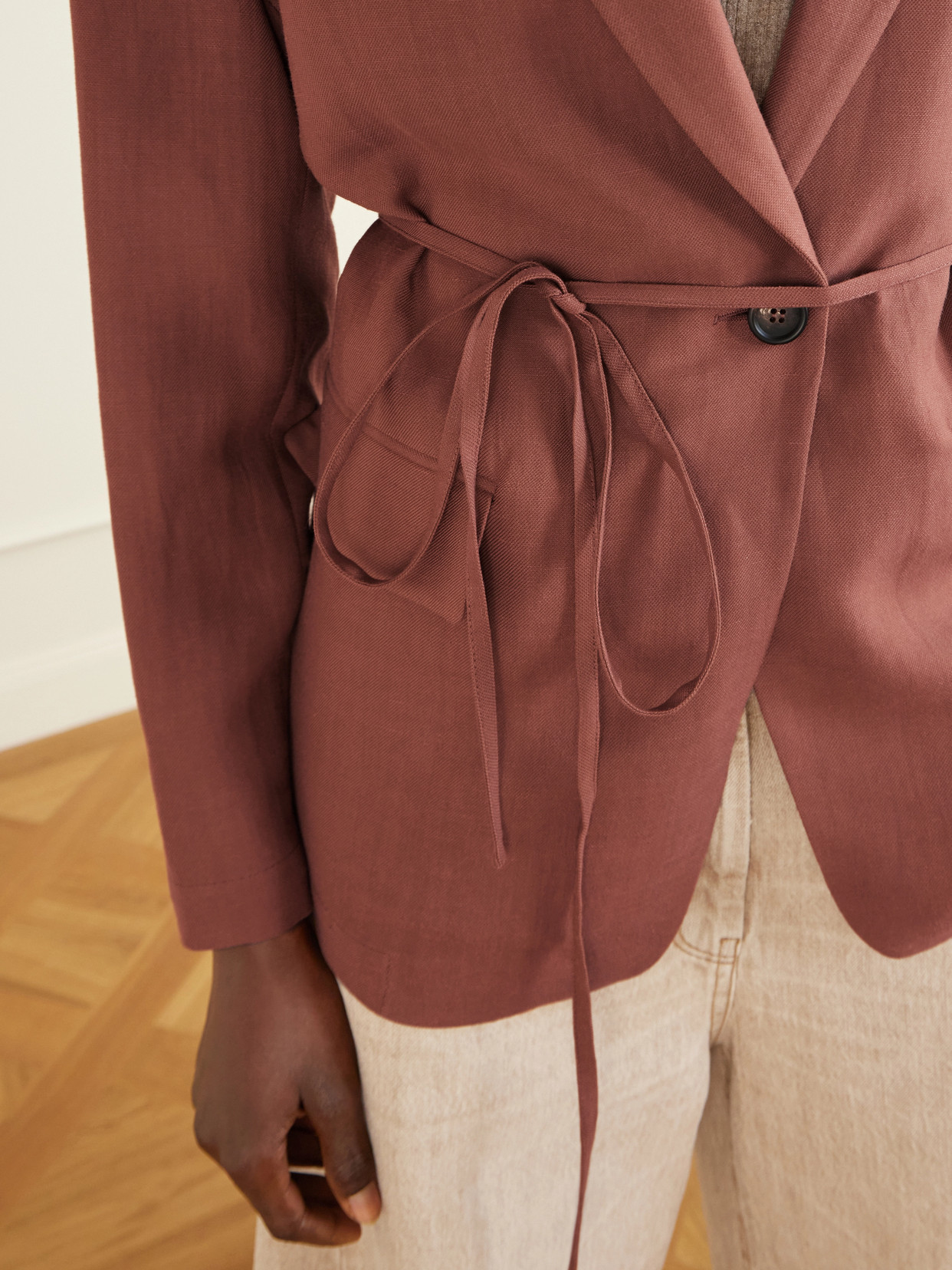 Belted Twill Wrap Jacket