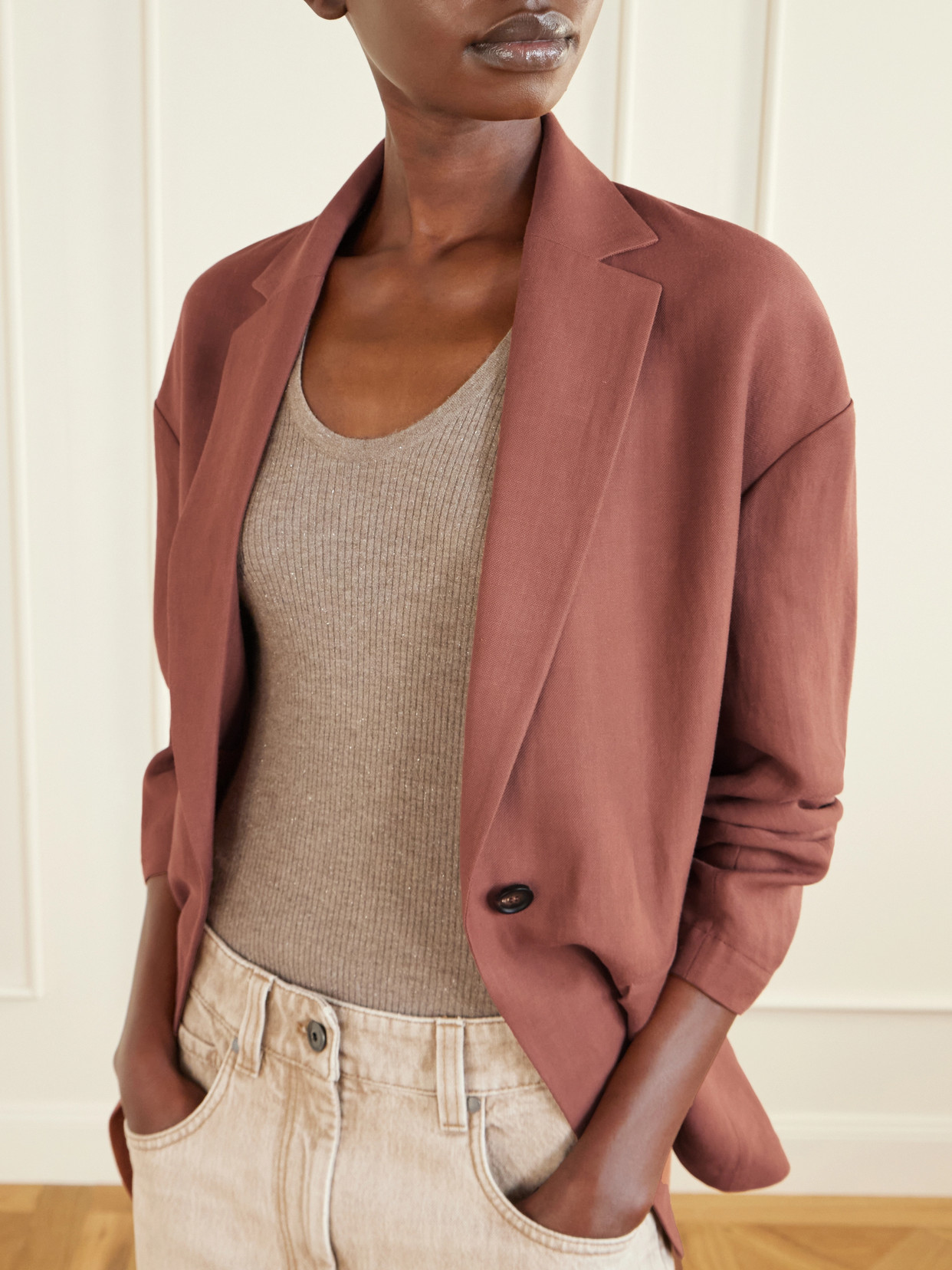 Belted Twill Wrap Jacket