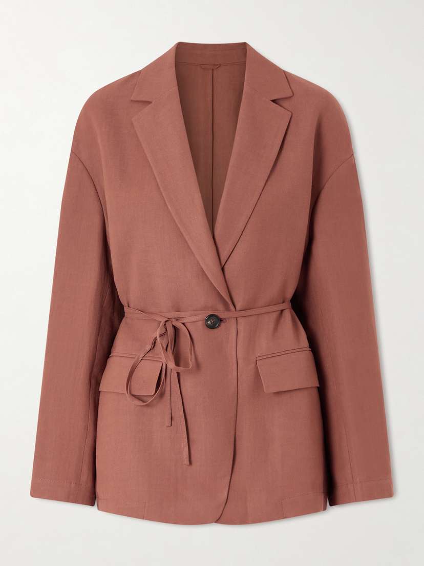 Brunello Cucinelli — Embellished belted twill wrap jacket