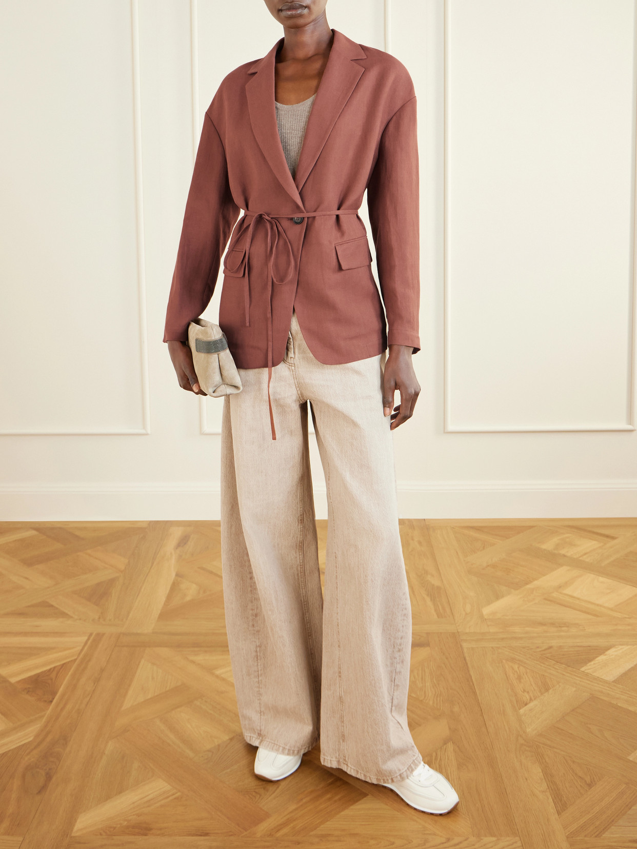 Belted Twill Wrap Jacket