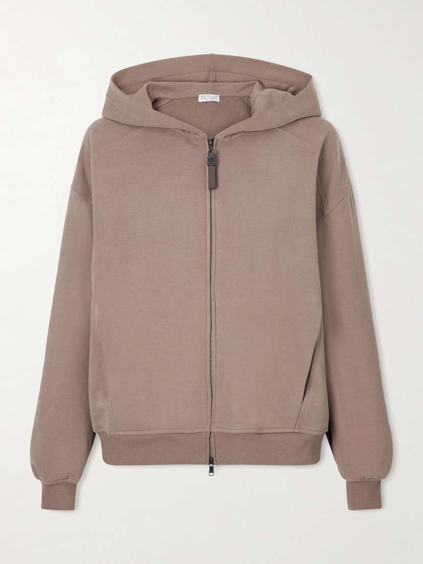 Brunello Cucinelli — Bead-embellished cotton-jersey zip-up hoodie
