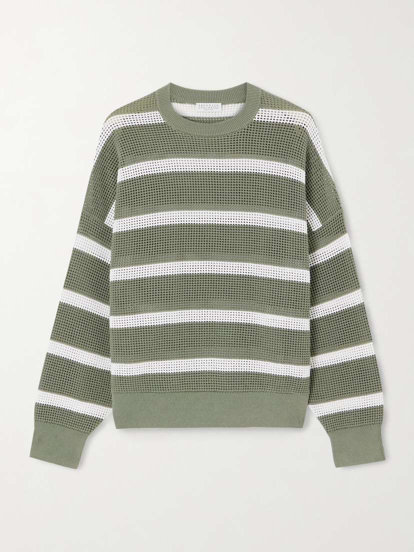 Brunello Cucinelli Striped Open-knit Cotton Sweater