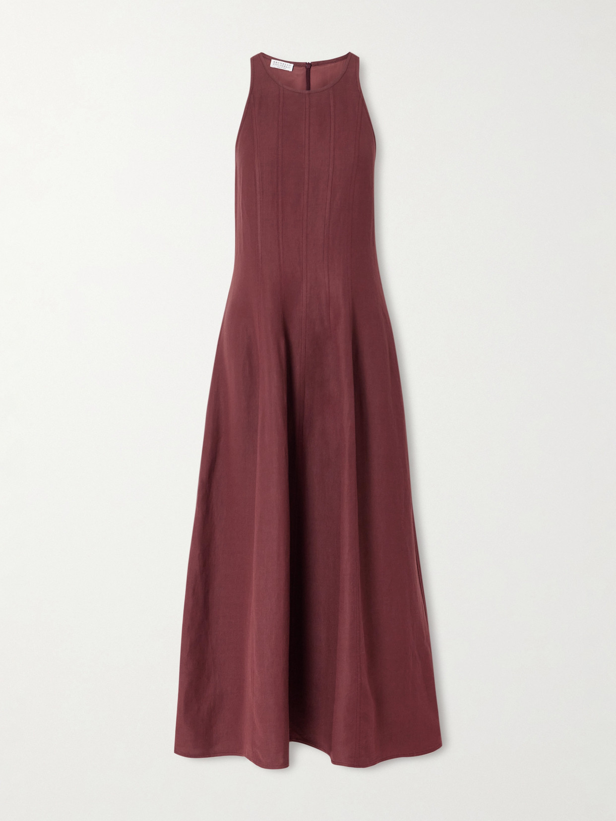 Brunello Cucinelli Paneled Twill Midi Dress In Brown
