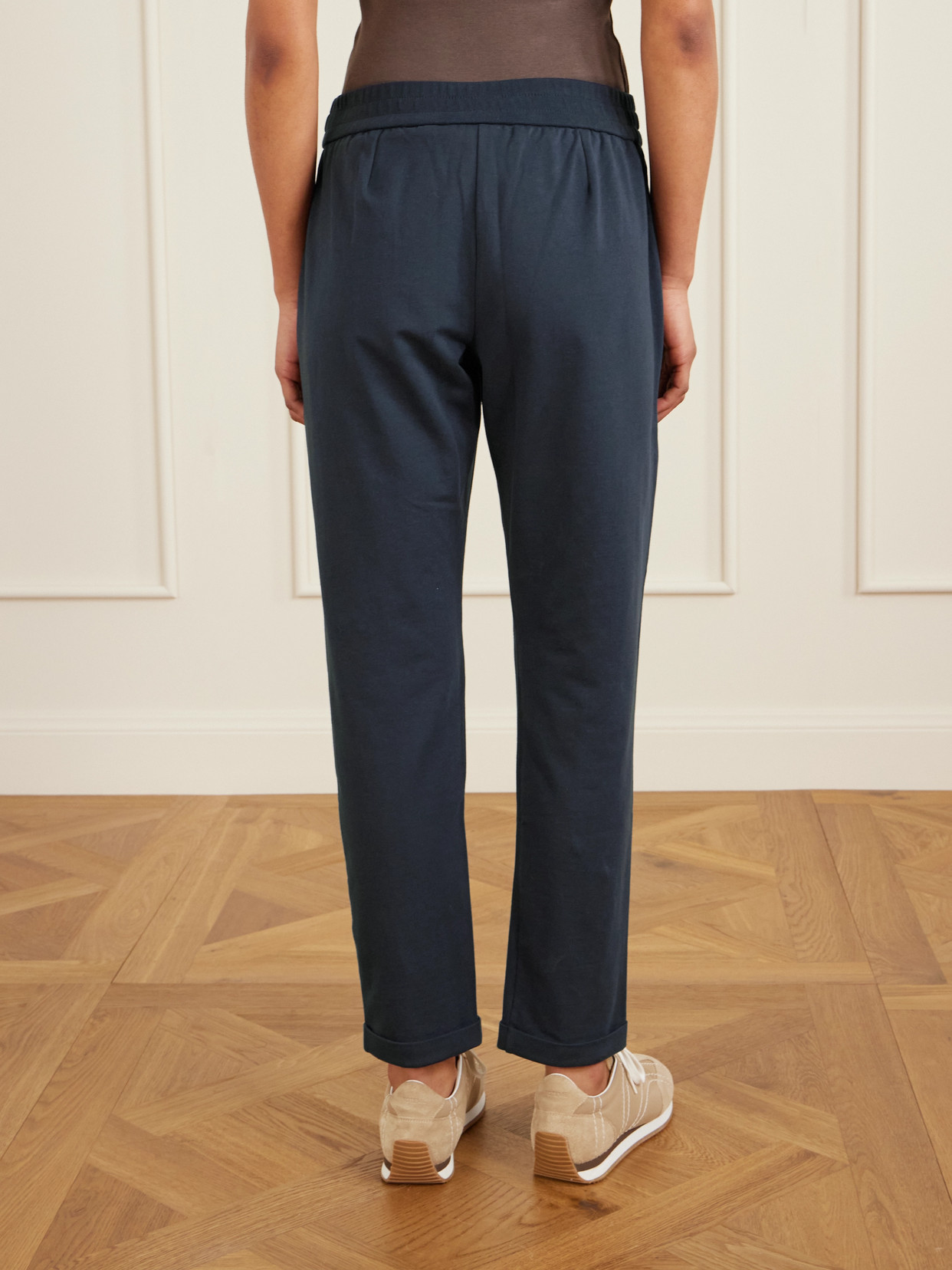 Brunello Cucinelli Bead-embellished Cotton-blend Jersey Track Pants In Blue
