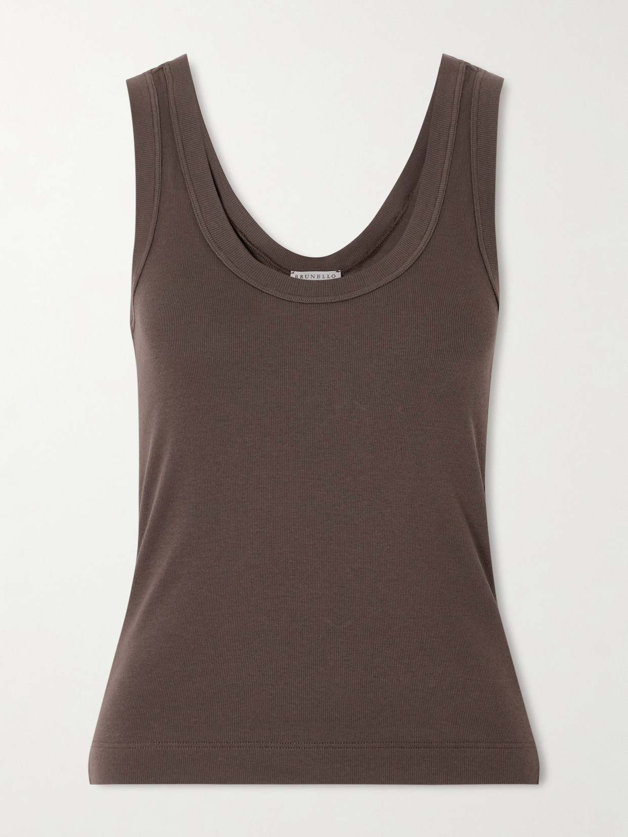 Brunello Cucinelli Ribbed Cotton-blend Jersey Tank In Brown