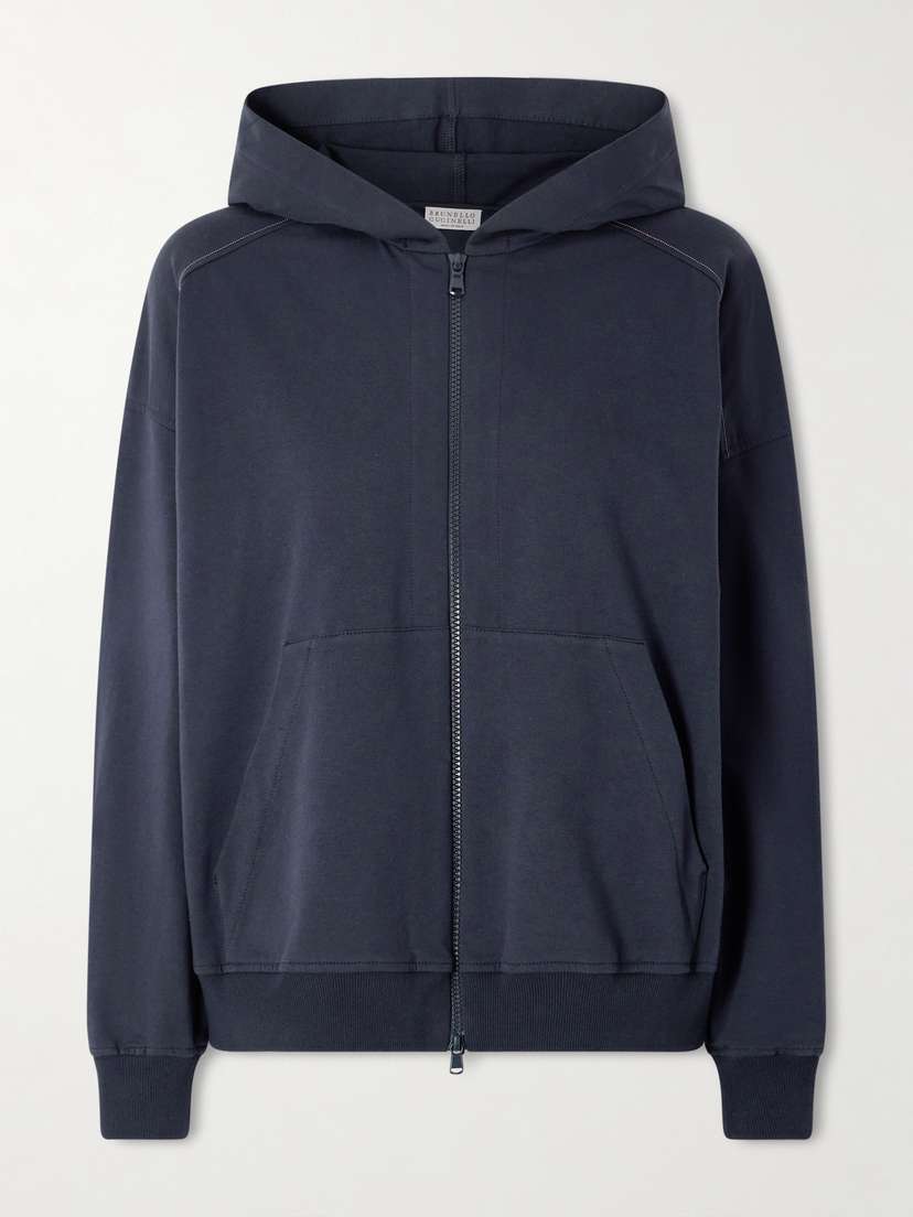 Brunello Cucinelli — Monili-embellished cotton-blend jersey zip-up hoodie
