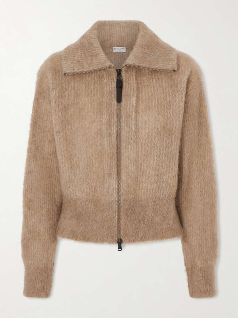 Brunello Cucinelli — Ribbed brushed-knit zip-up cardigan