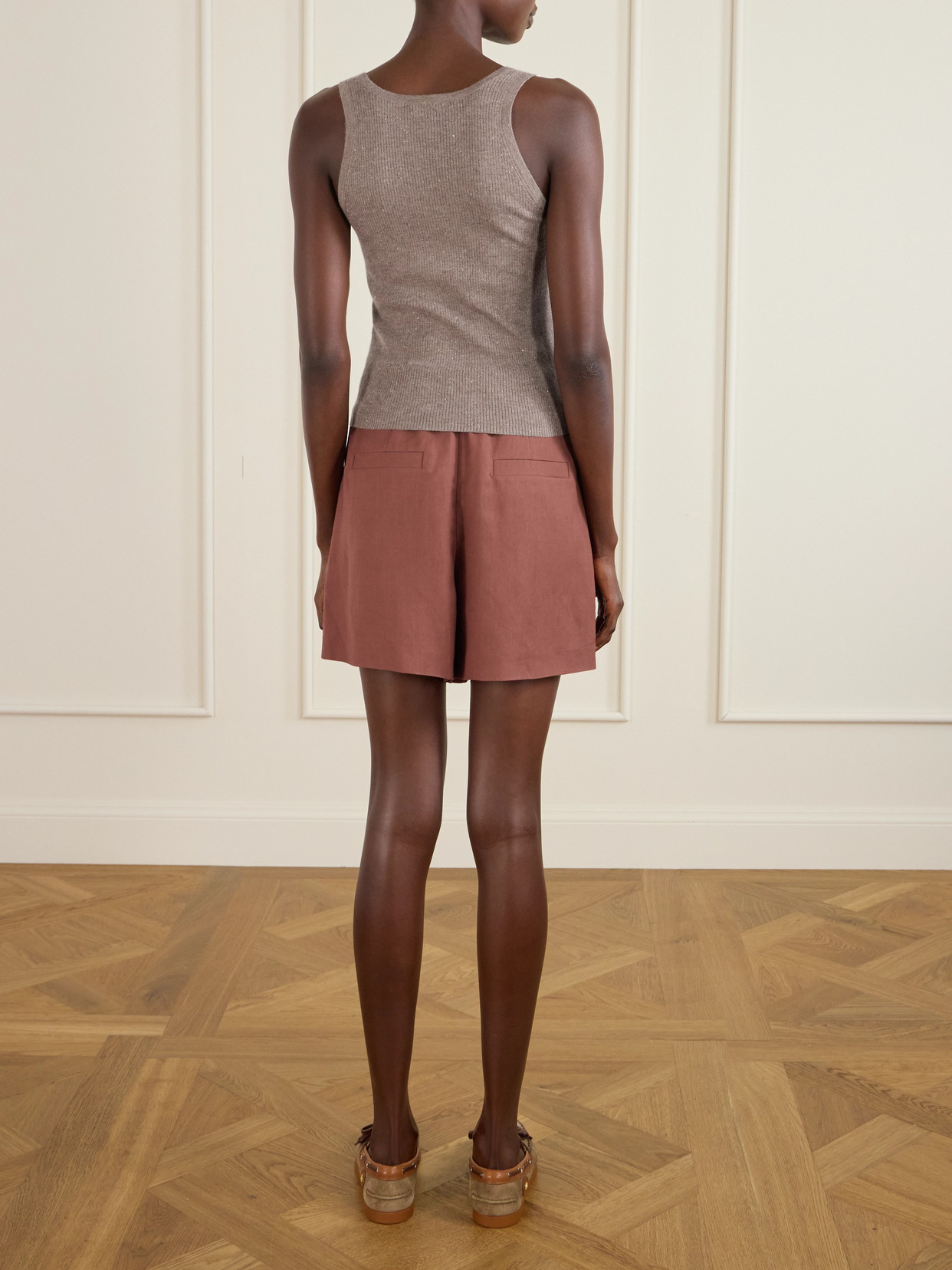 Brunello Cucinelli Ribbed Lurex Tank In Brown