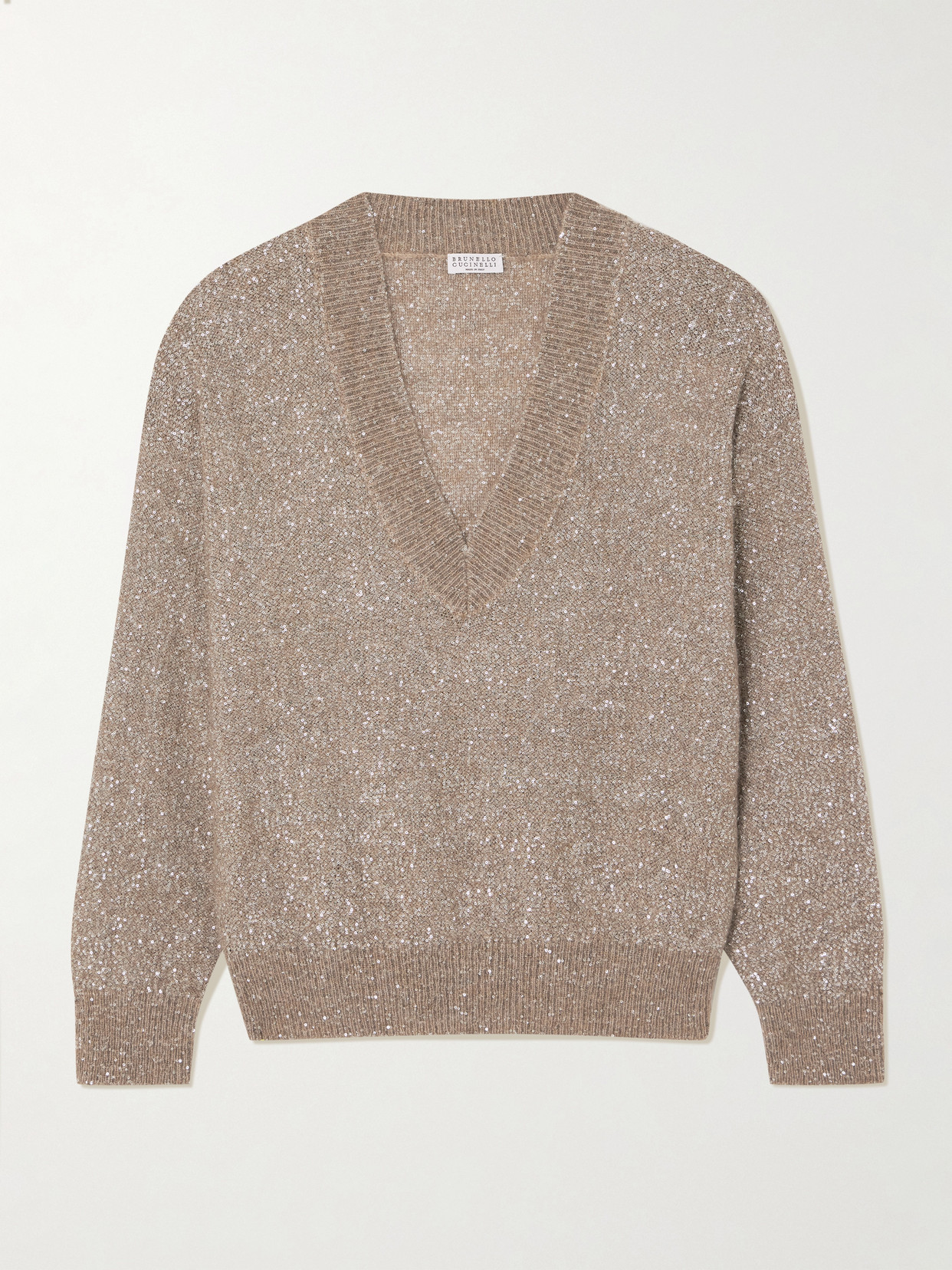 Brunello Cucinelli Sequined Knitted Sweater In Brown