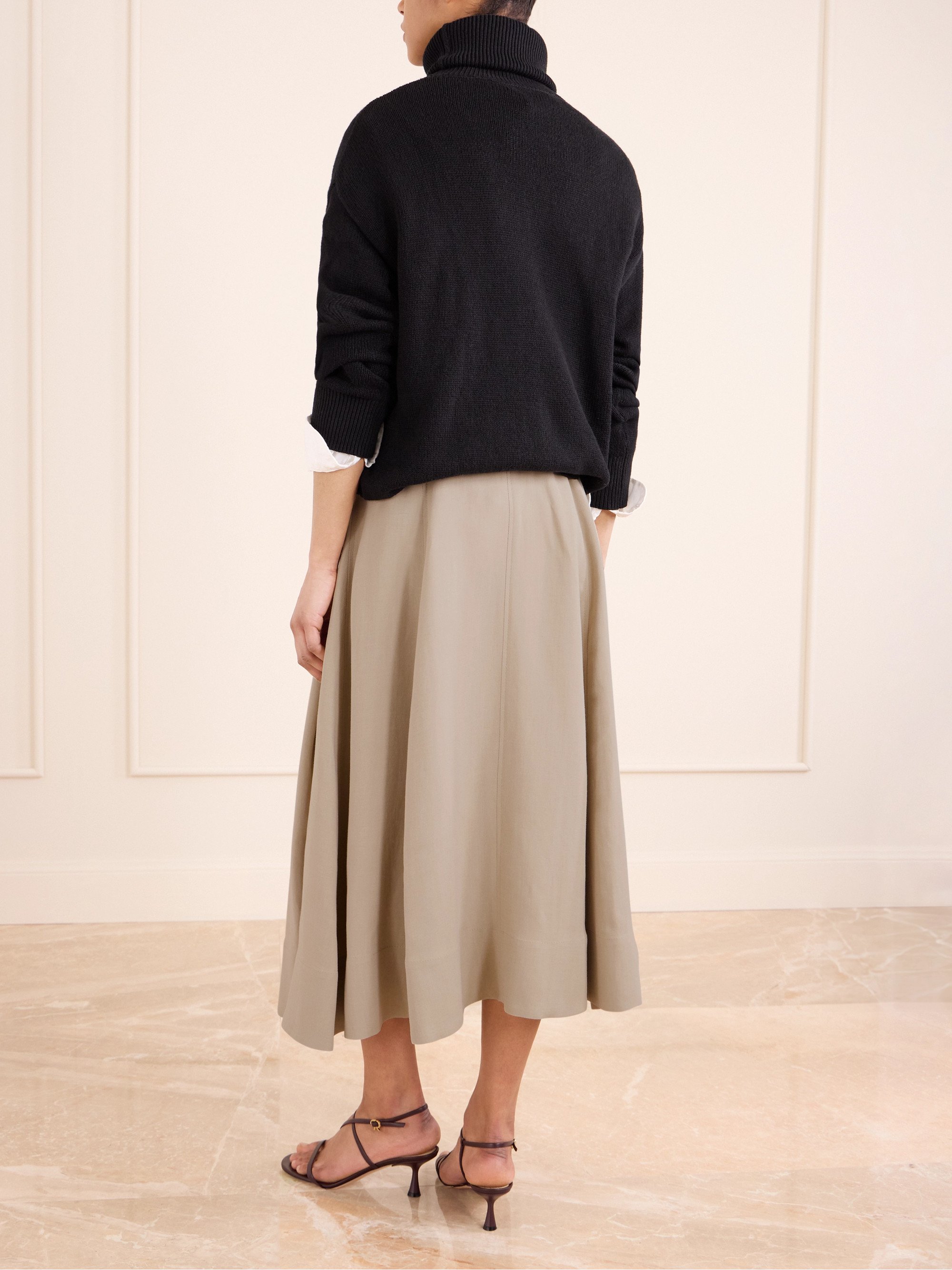 Brunello Cucinelli Embellished pleated twill midi skirt
