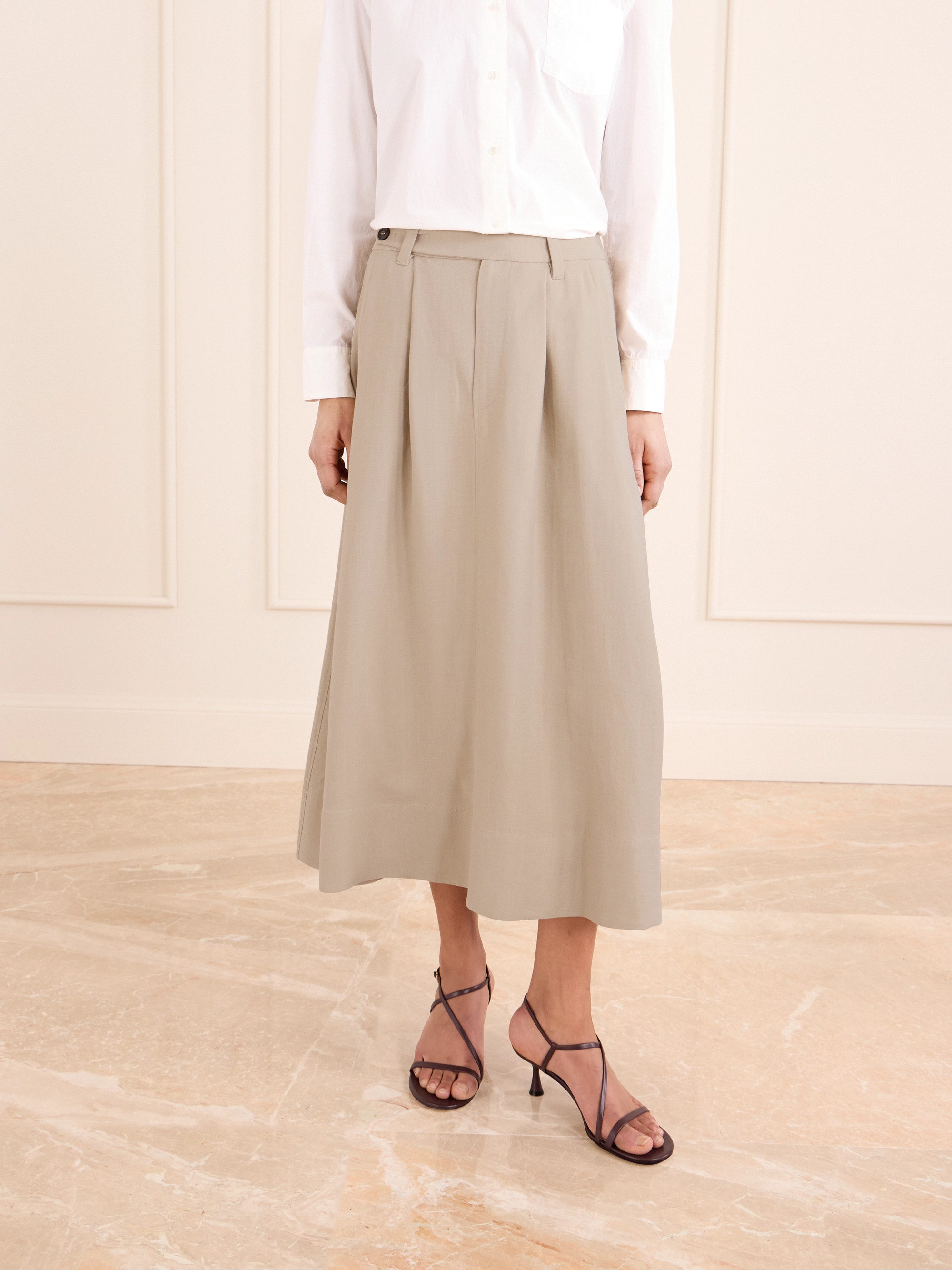 Brunello Cucinelli Embellished pleated twill midi skirt