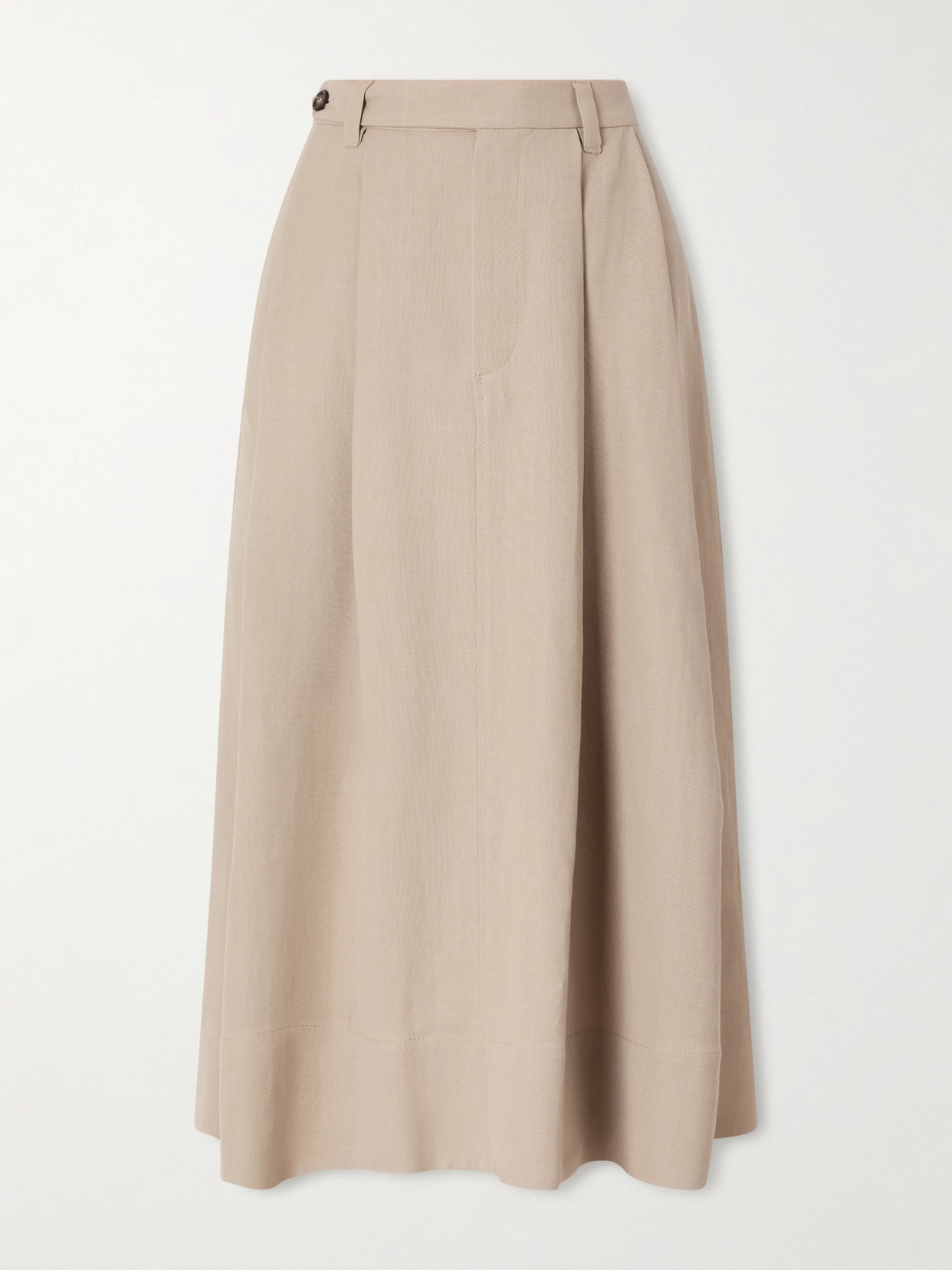 Brunello Cucinelli Embellished Pleated Twill Midi Skirt In Brown