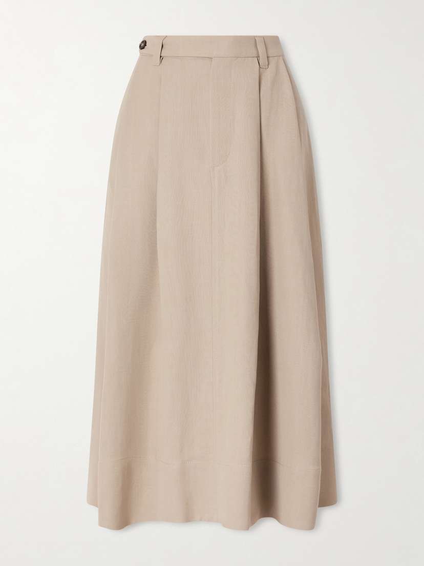 Brunello Cucinelli Embellished Pleated Twill Midi Skirt